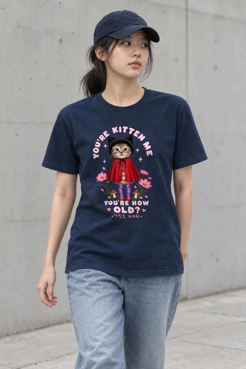 "Red Cape Kitten" Heavyweight Unisex Crewneck T-shirt | Gildan 5000