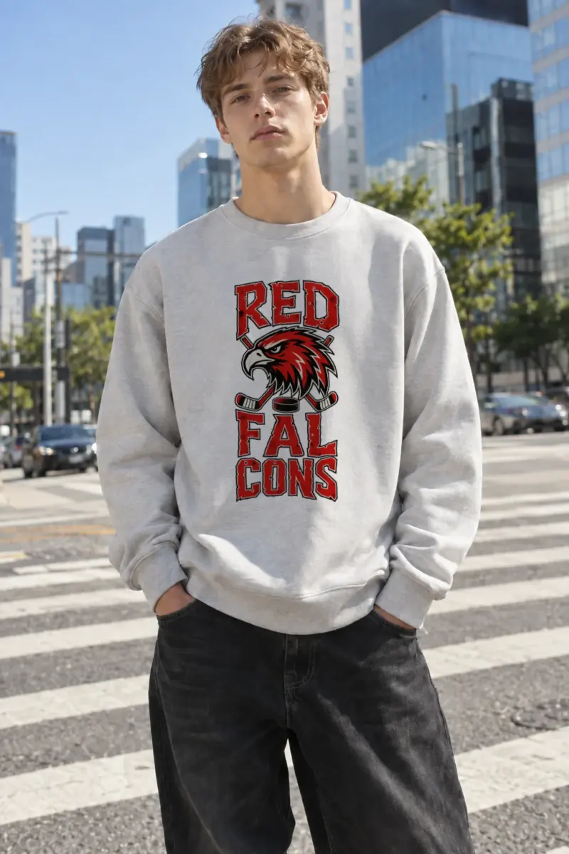 "Red Falcons Hockey" Heavy Blend Unisex Crewneck Sweatshirt | Gildan 18000
