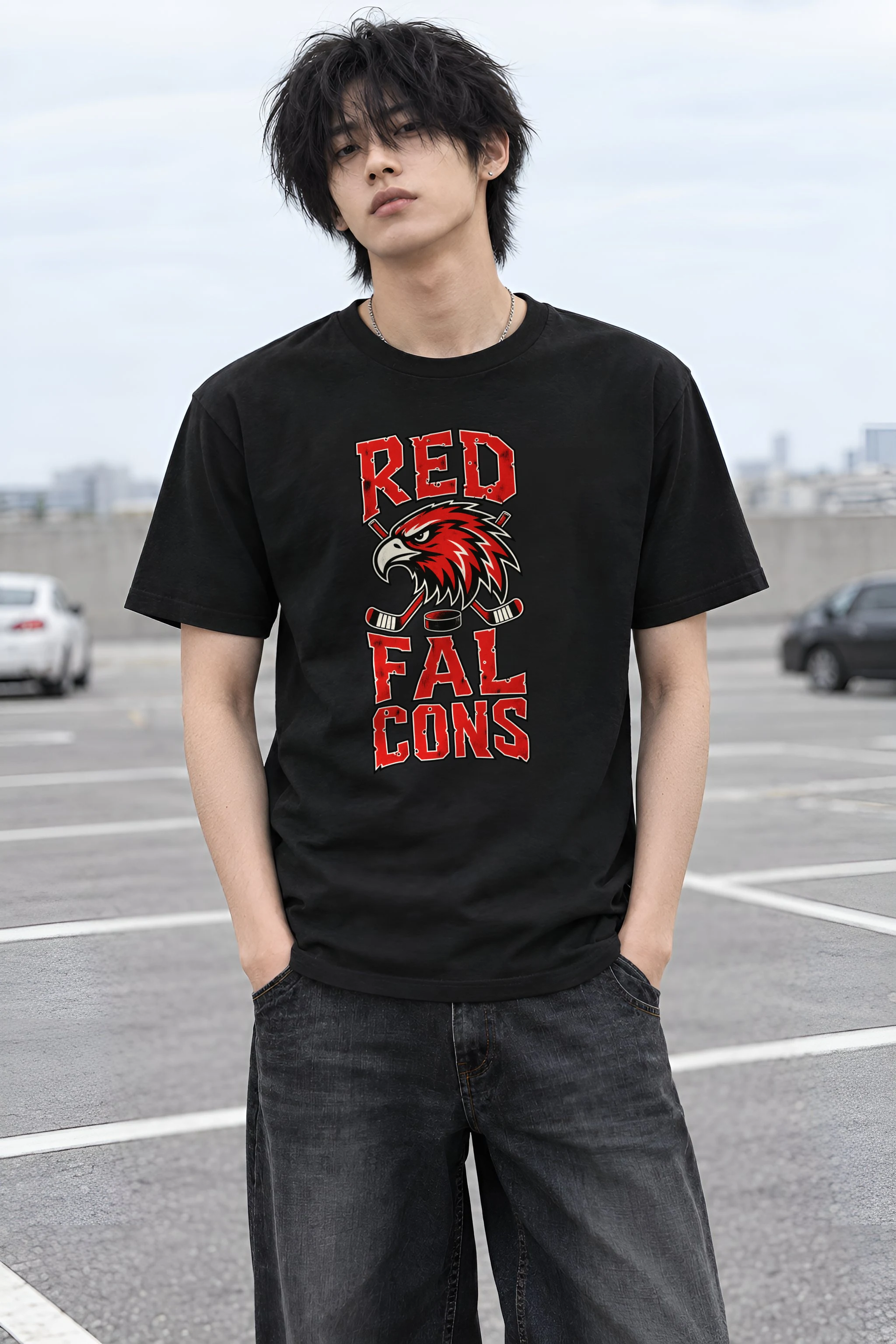 "Red Falcons Hockey" Heavyweight Unisex Crewneck T-shirt