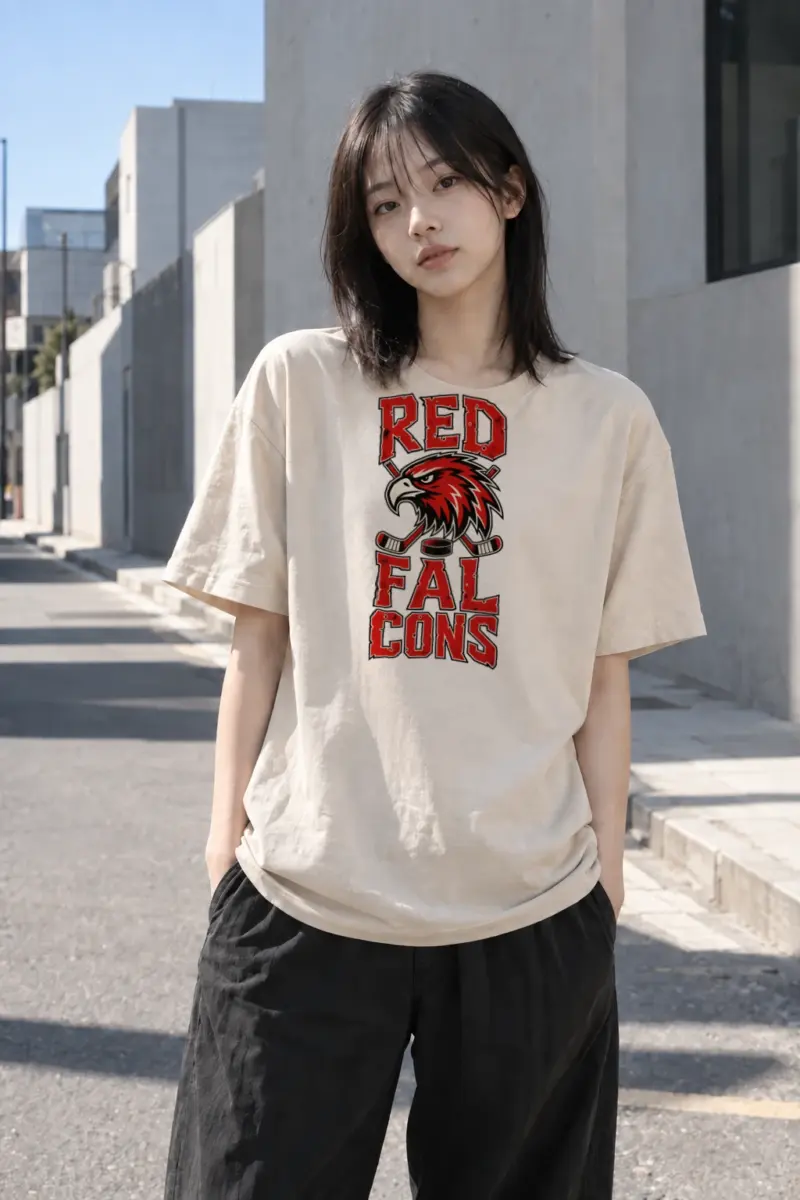 "Red Falcons Hockey" Heavyweight Unisex Crewneck T-shirt | Gildan 5000