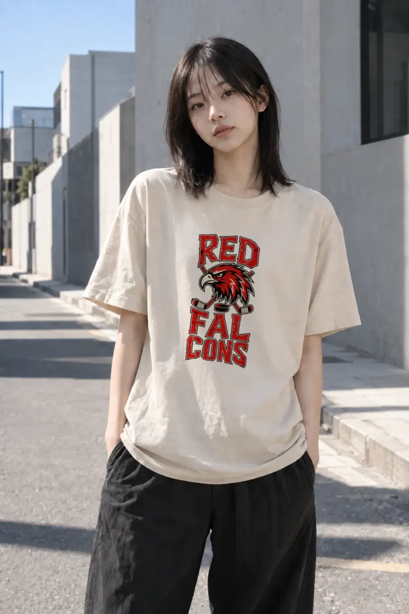 "Red Falcons Hockey" Heavyweight Unisex Crewneck T-shirt | Gildan 5000
