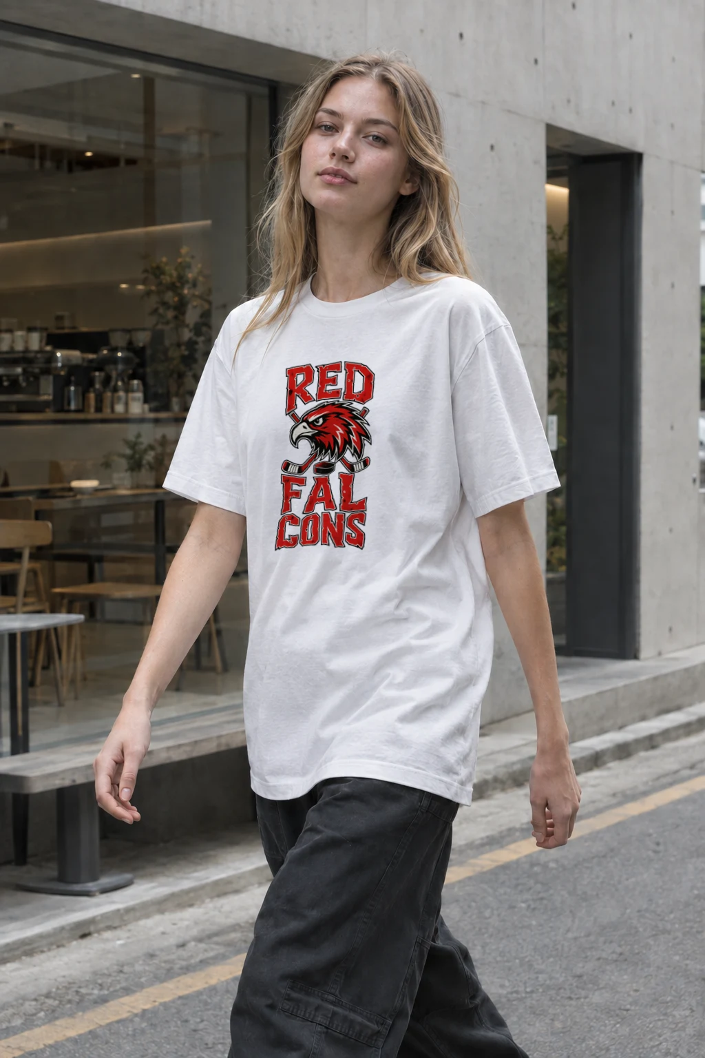 "Red Falcons Hockey" Heavyweight Unisex Crewneck T-shirt | Gildan 5000