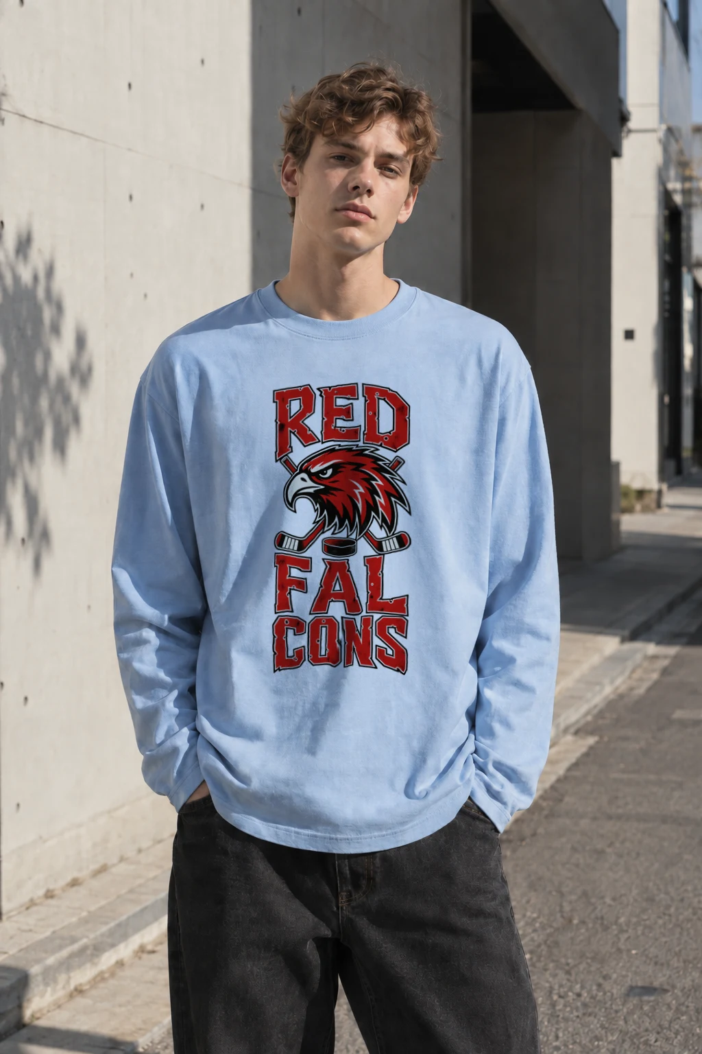 "Red Falcons Hockey" Unisex Longsleeve T-shirt | Gildan 2400