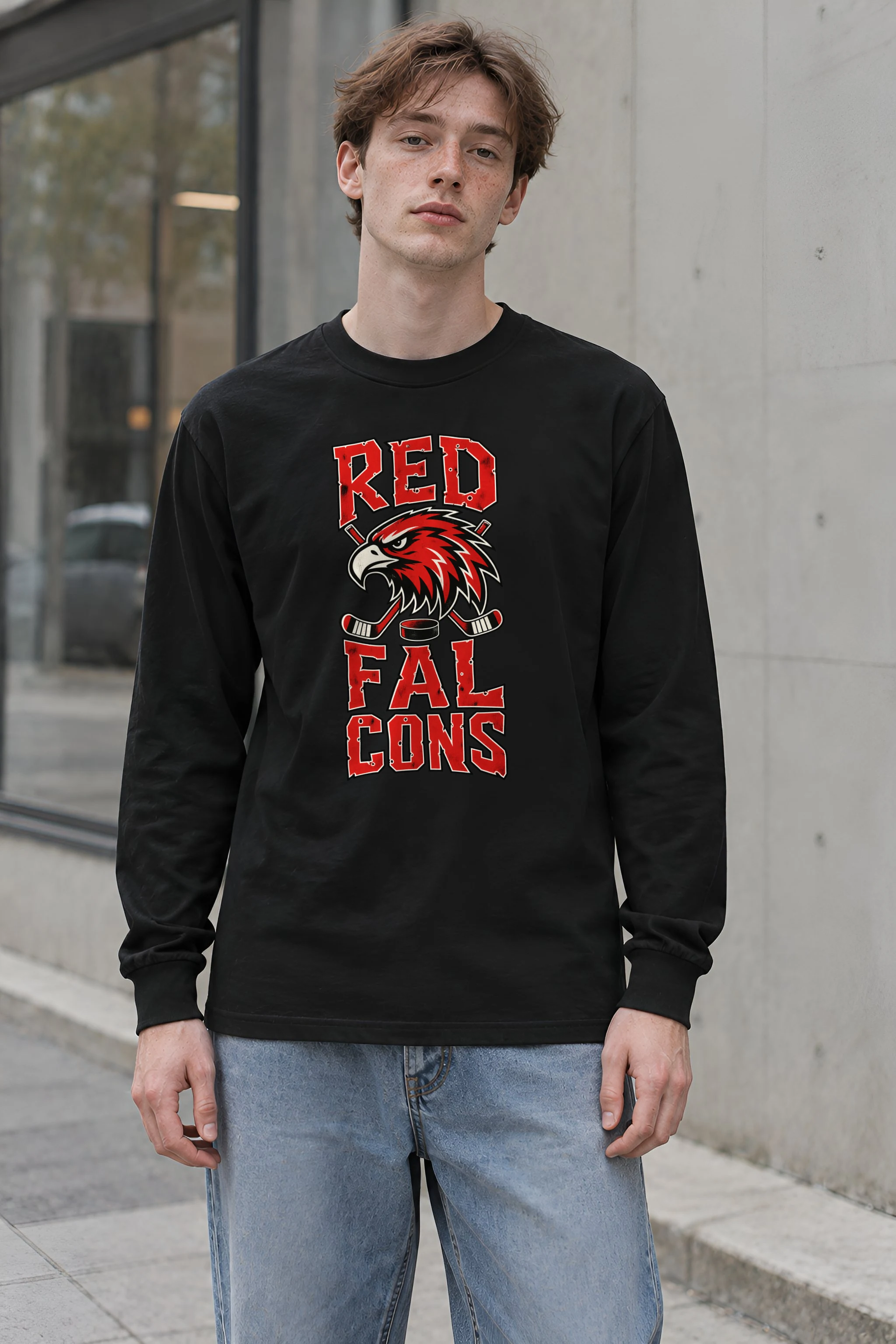 "Red Falcons Hockey" Unisex Longsleeve T-shirt