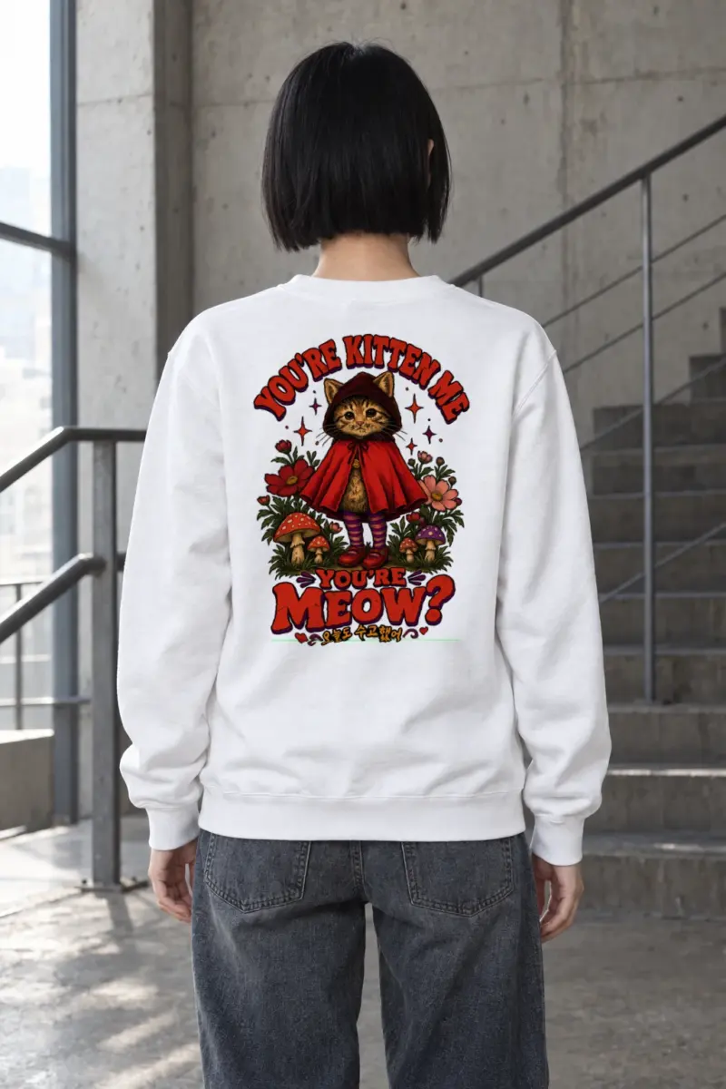 "Red Hood Kitten" Heavy Blend Unisex Crewneck Sweatshirt | Gildan 18000