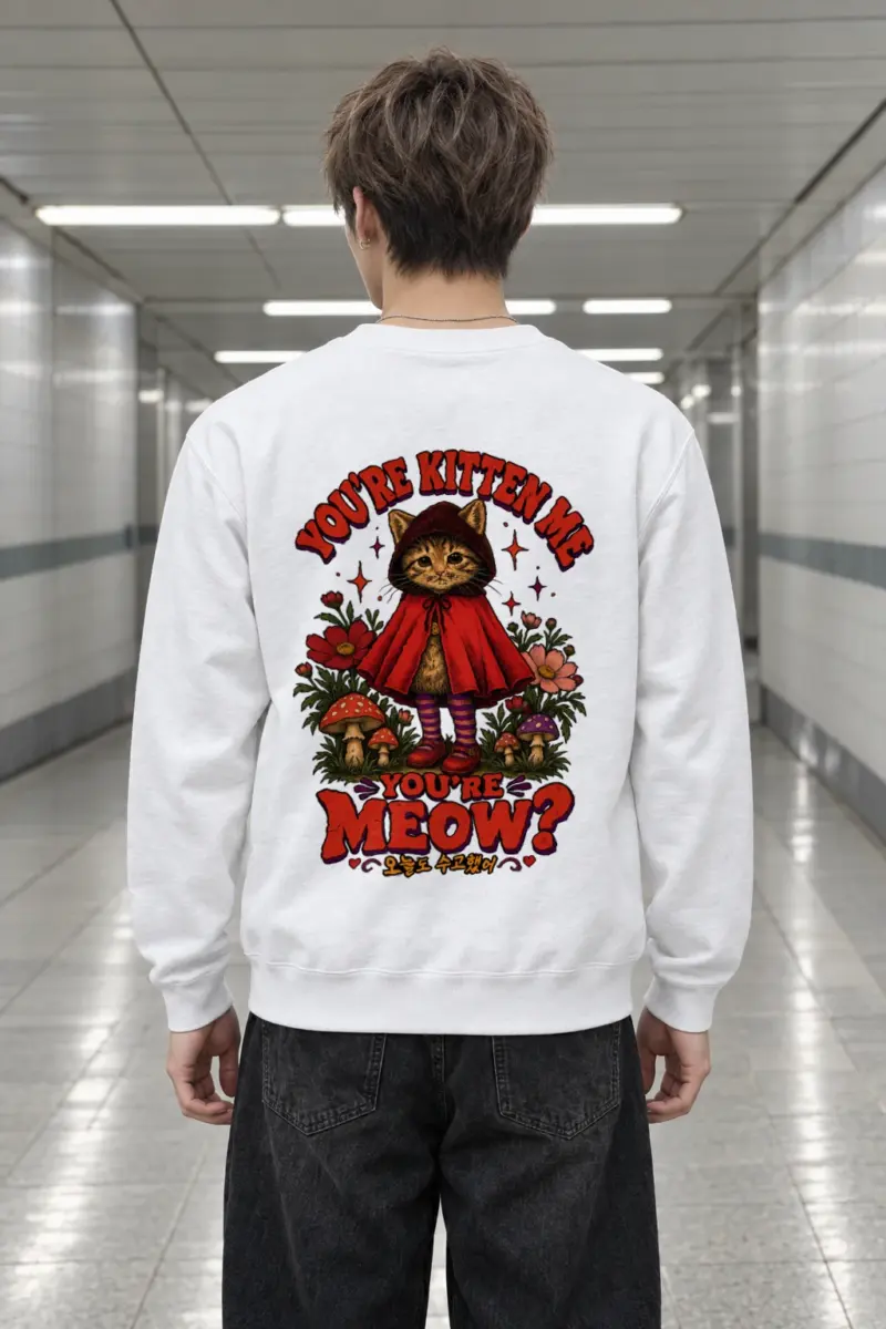 "Red Hood Kitten" Heavy Blend Unisex Crewneck Sweatshirt