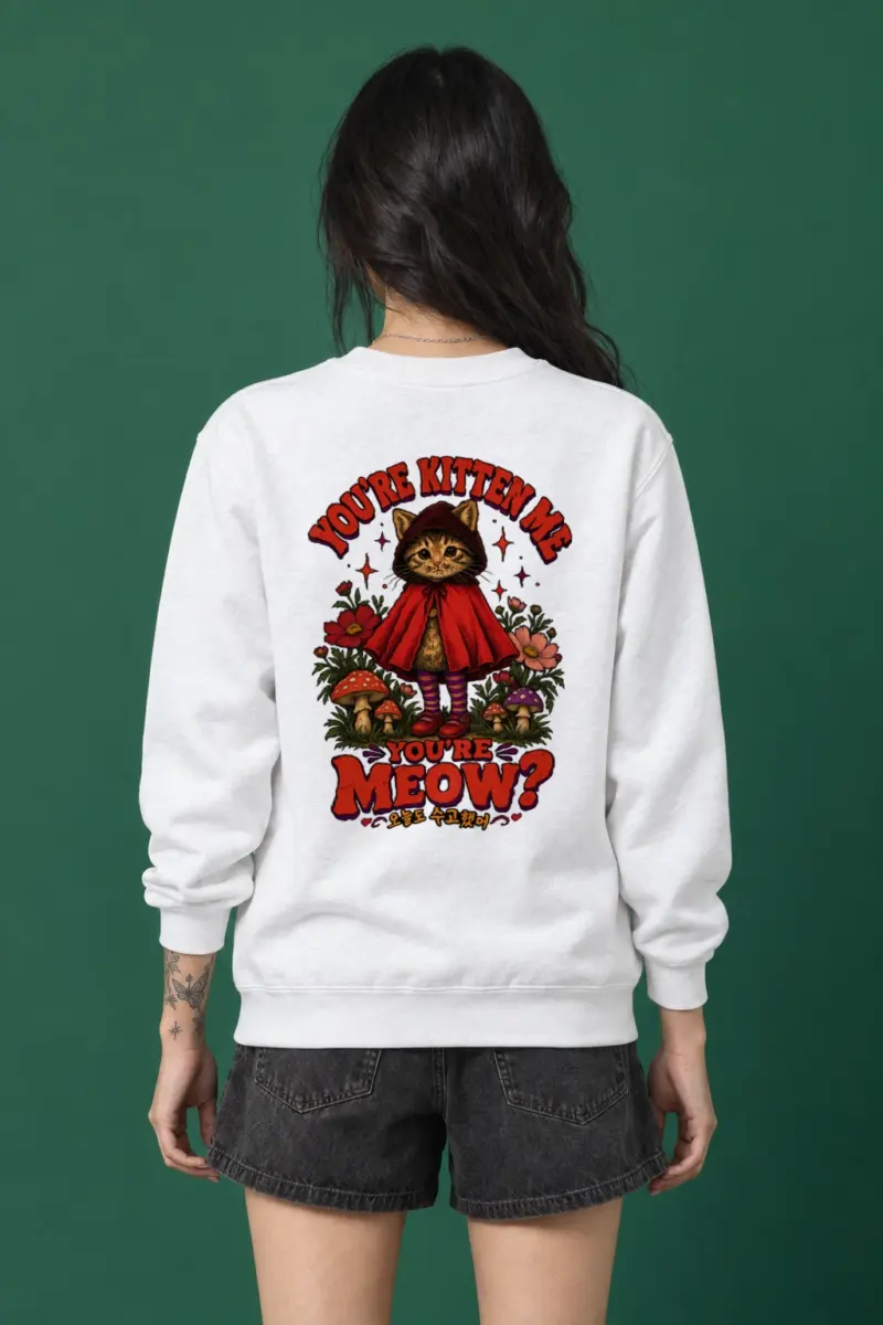 "Red Hood Kitten" Heavy Blend Unisex Crewneck Sweatshirt
