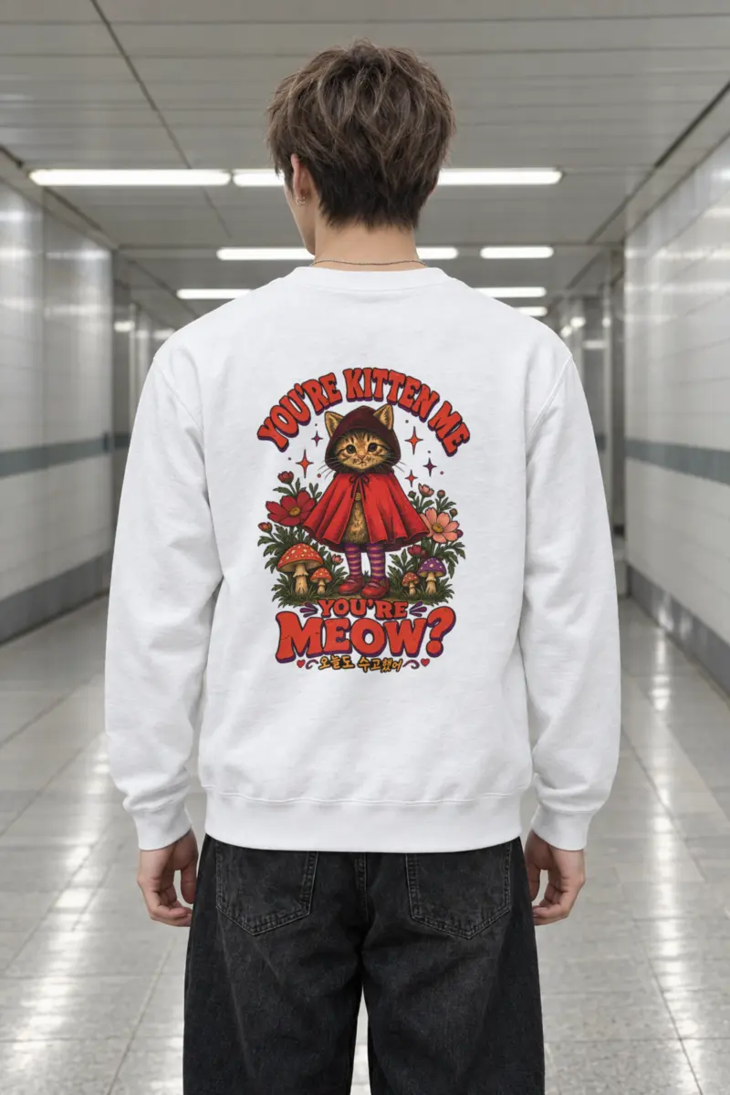 "Red Hood Kitten" Heavy Blend Unisex Crewneck Sweatshirt