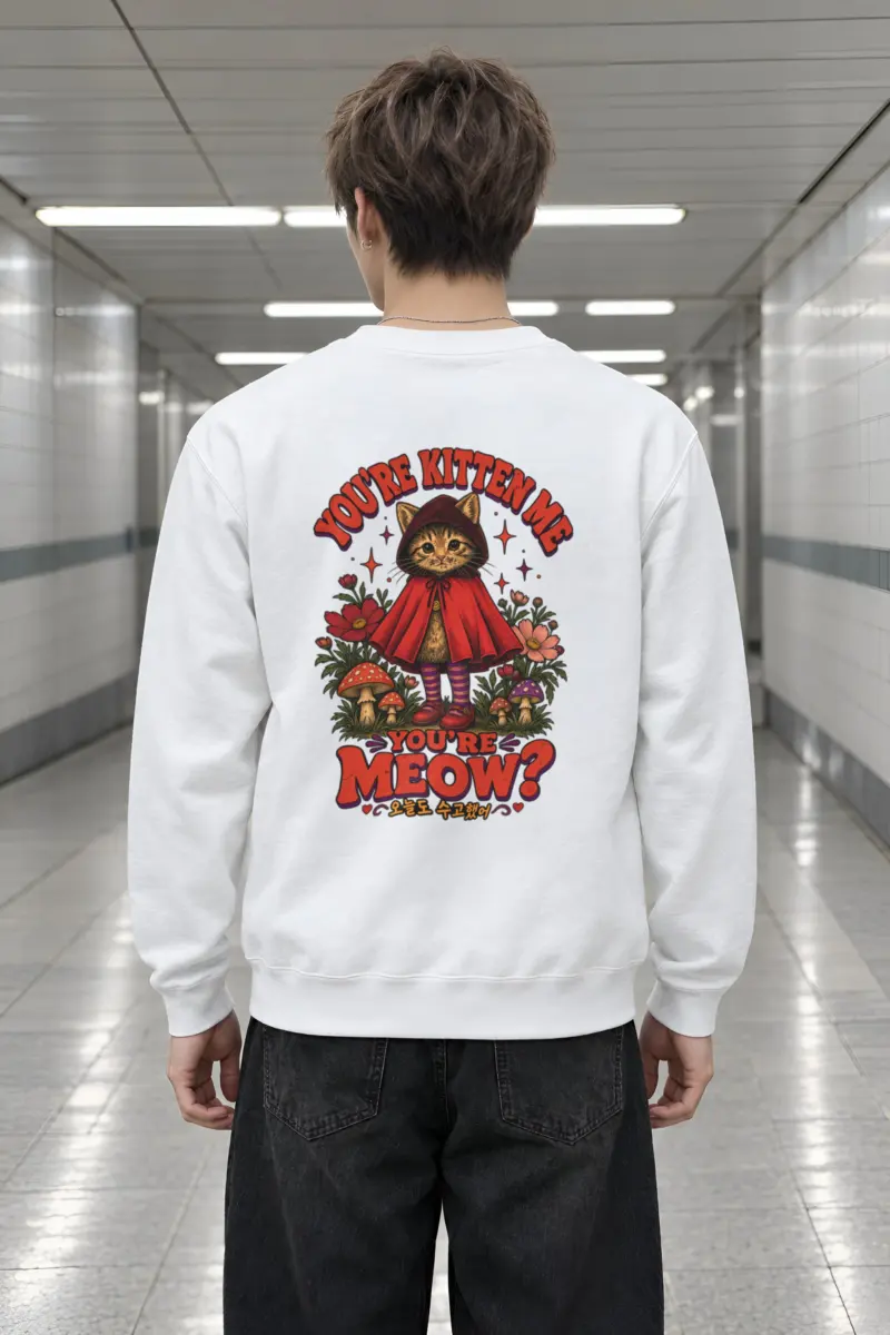 "Red Hood Kitten" Heavy Blend Unisex Crewneck Sweatshirt