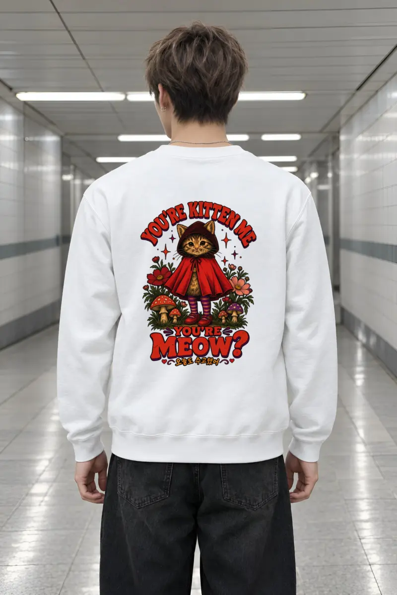 "Red Hood Kitten" Heavy Blend Unisex Crewneck Sweatshirt