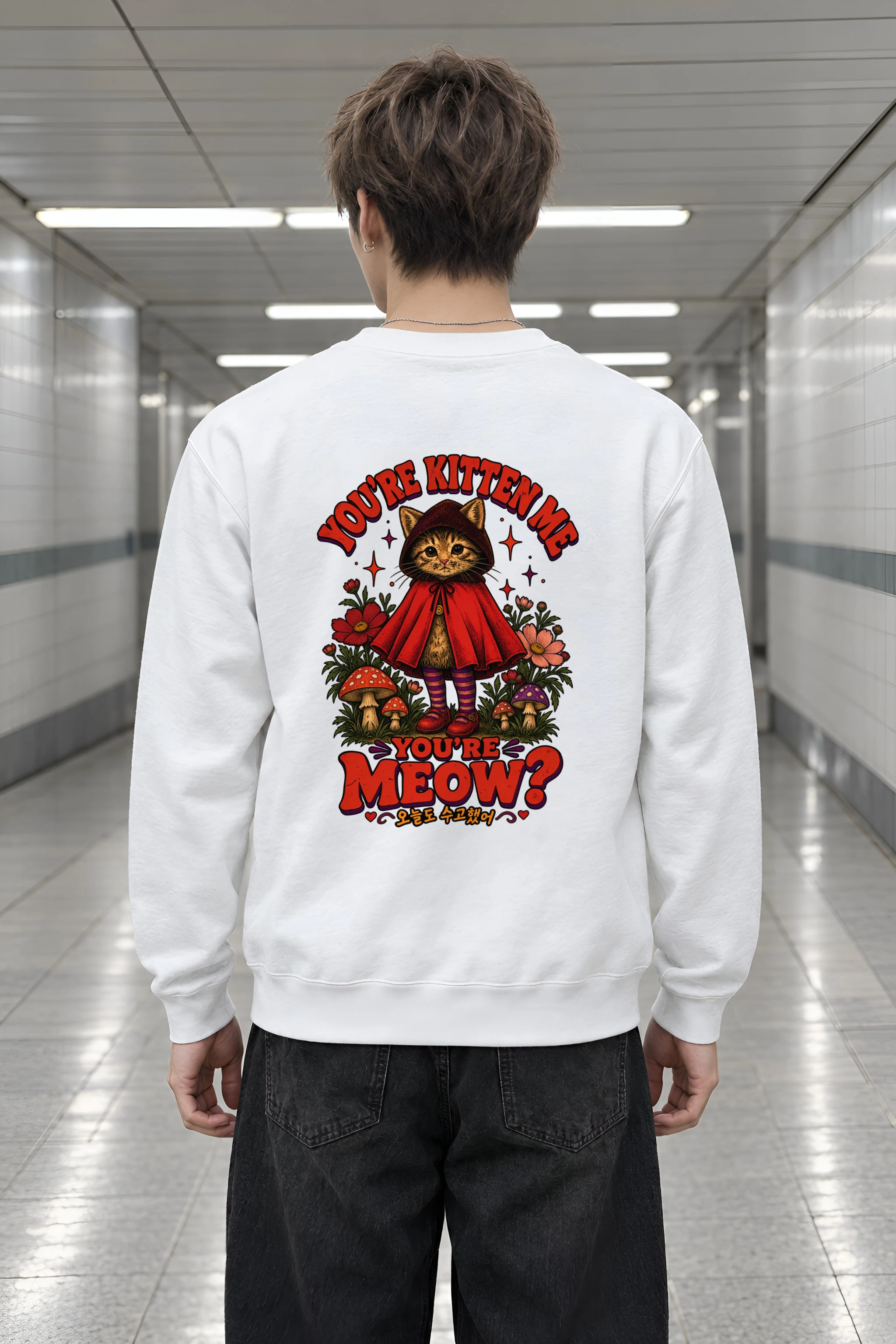 "Red Hood Kitten" Heavy Blend Unisex Crewneck Sweatshirt