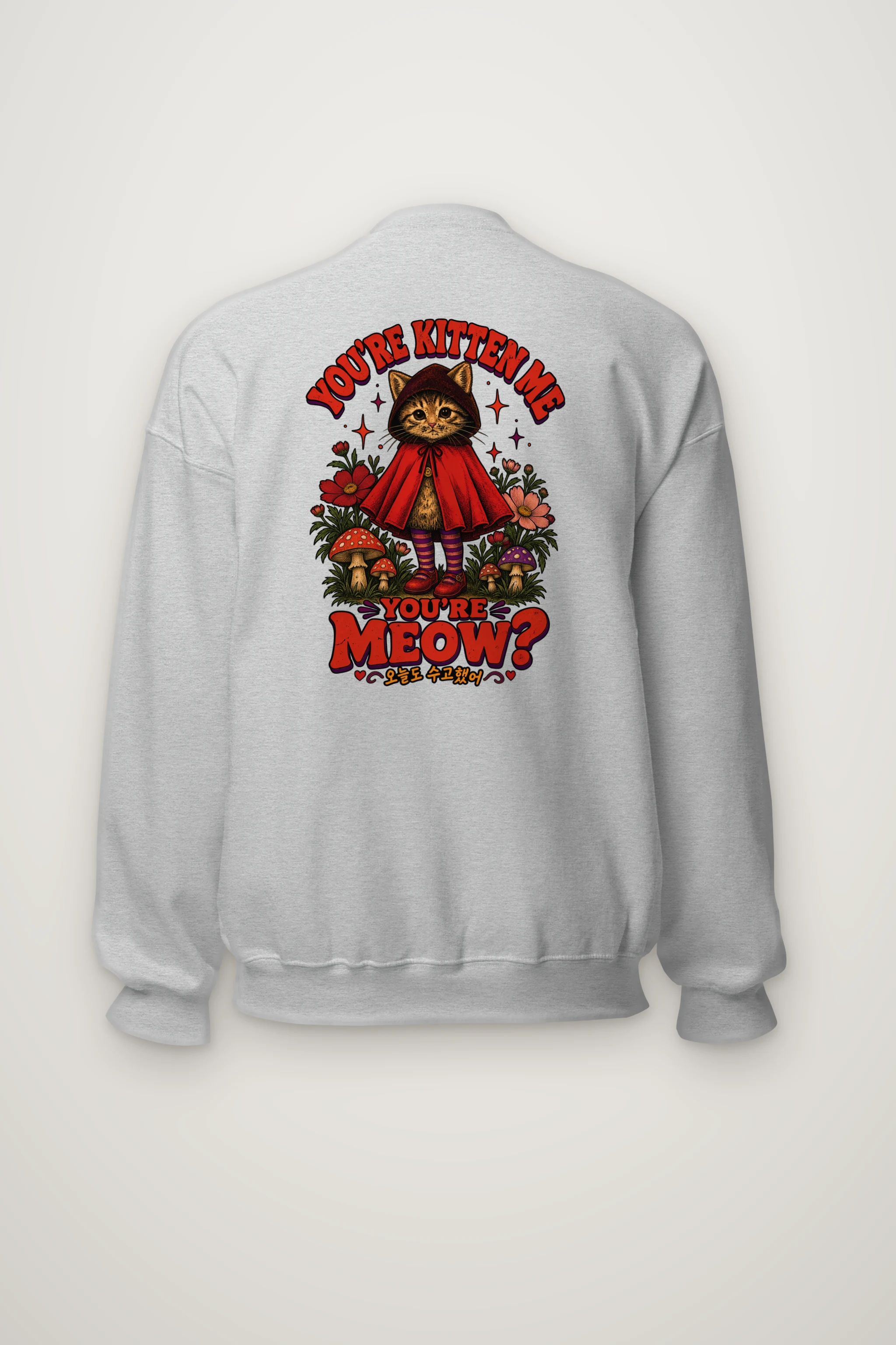 "Red Hood Kitten" Heavy Blend Unisex Crewneck Sweatshirt