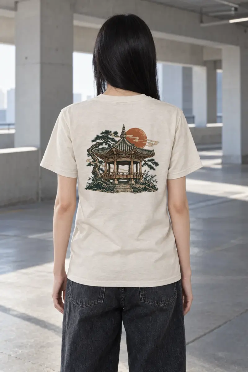 "Red Moon Pavilion" Heavyweight Unisex Crewneck T-shirt | Gildan 5000