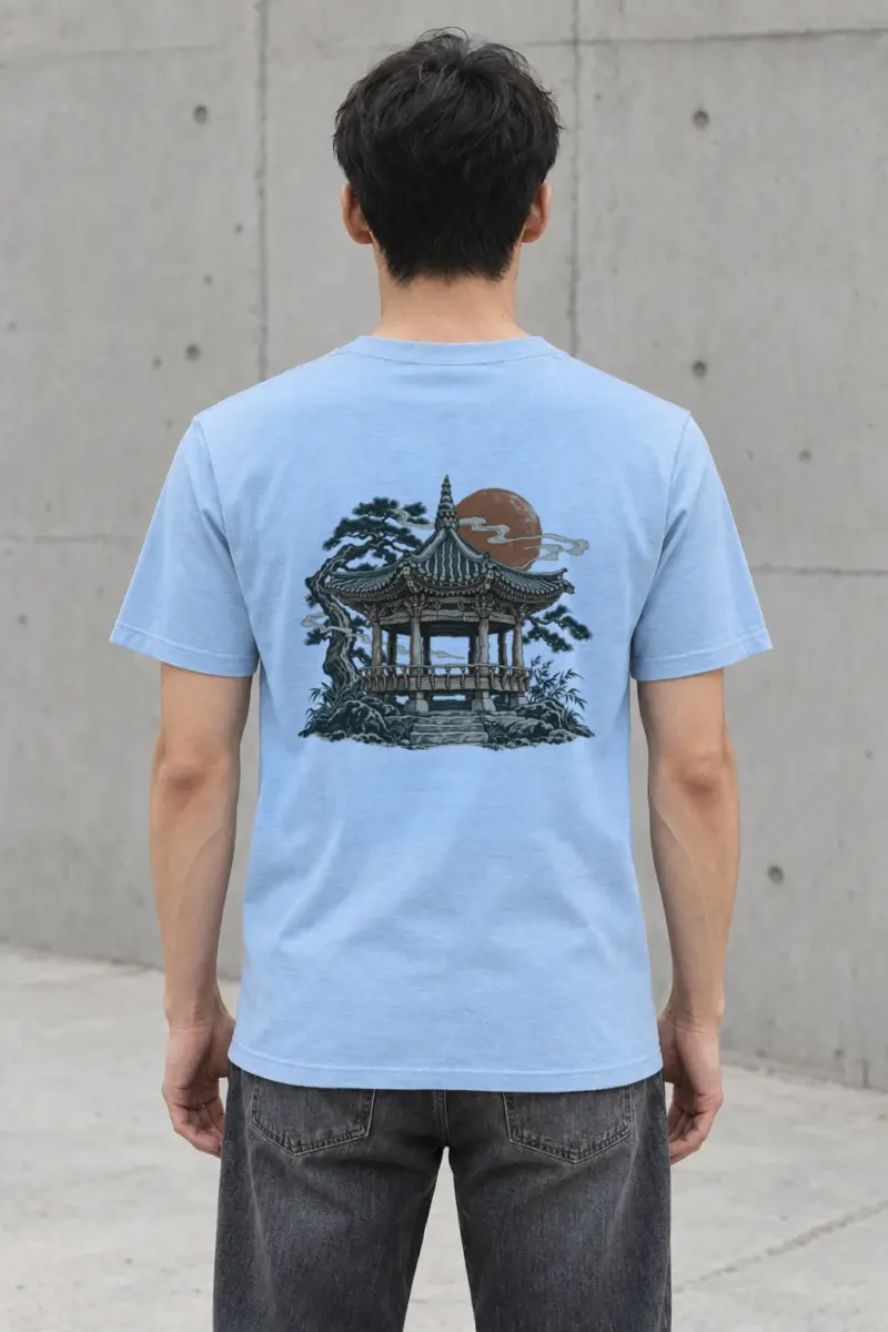 "Red Moon Pavilion" Heavyweight Unisex Crewneck T-shirt | Gildan 5000
