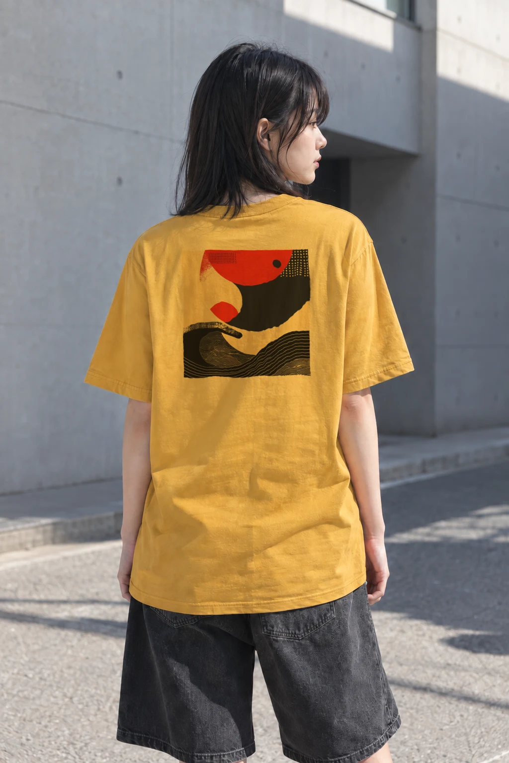 "Red Wave Geometry" Heavyweight Unisex Crewneck T-shirt | Gildan 5000