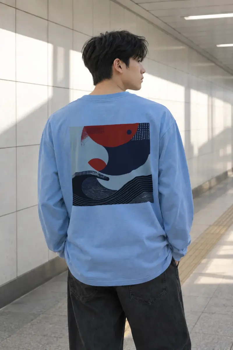 “Red Wave Geometry” Unisex Longsleeve T-shirt | Gildan 2400