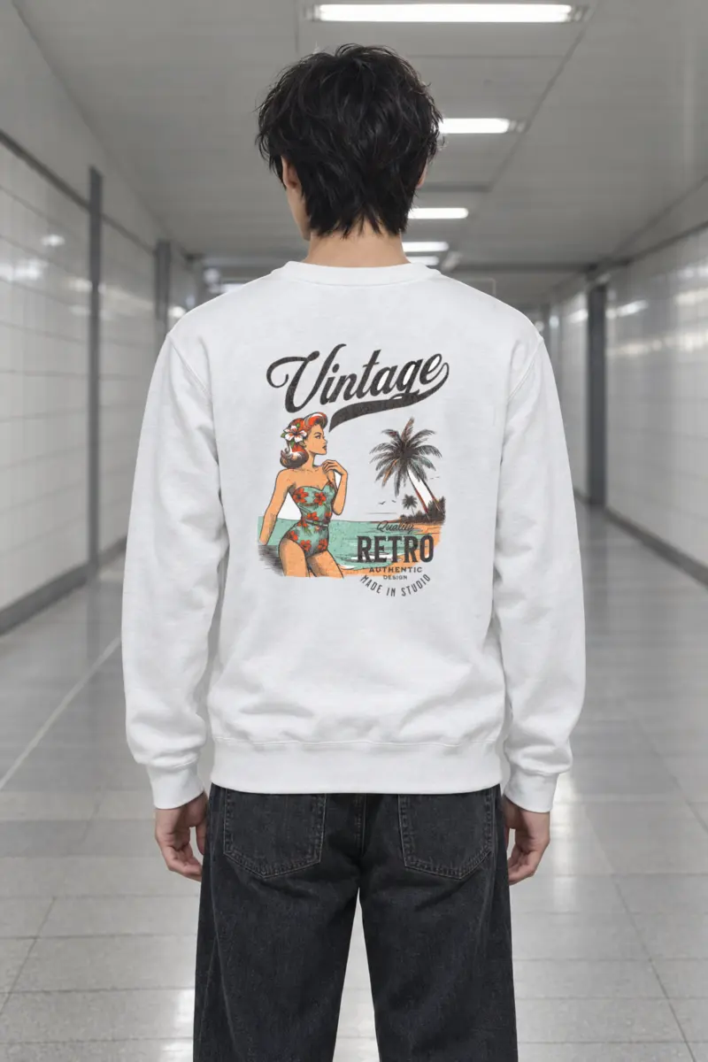 "Retro Beach Pinup" Heavy Blend Unisex Crewneck Sweatshirt