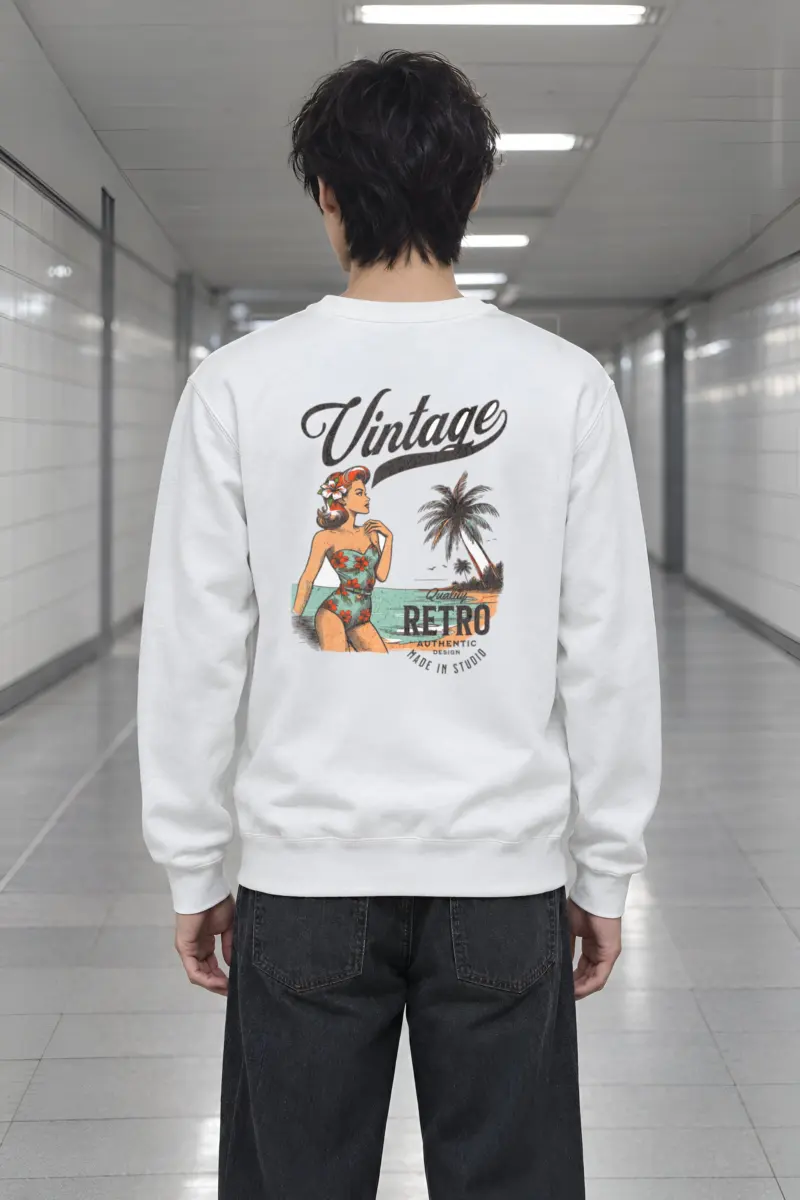 "Retro Beach Pinup" Heavy Blend Unisex Crewneck Sweatshirt