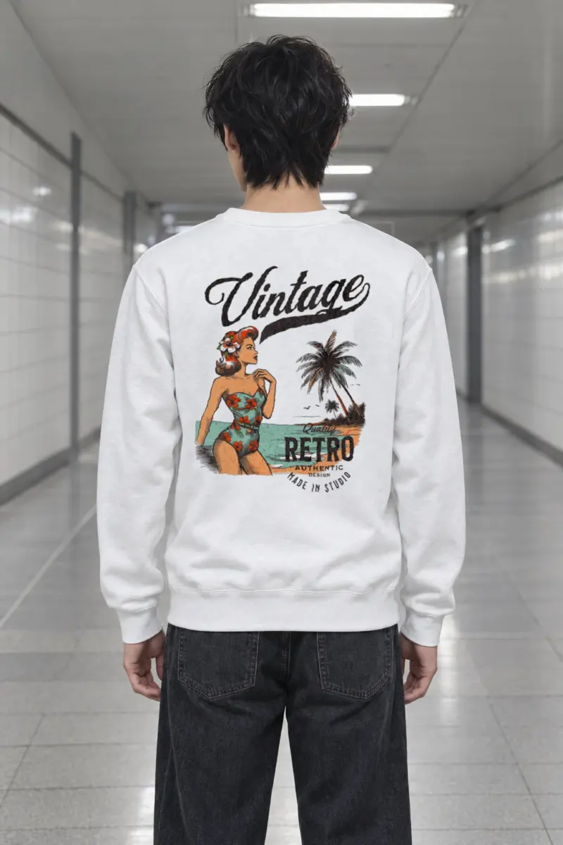 "Retro Beach Pinup" Heavy Blend Unisex Crewneck Sweatshirt