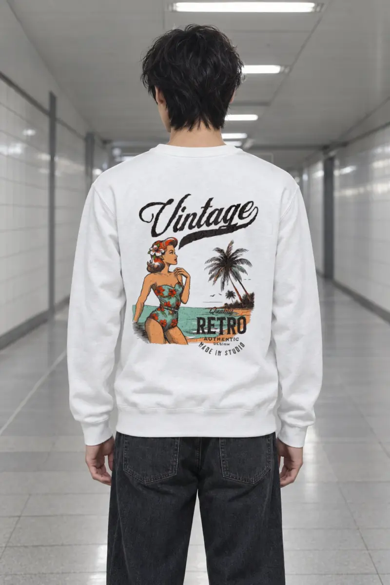 "Retro Beach Pinup" Heavy Blend Unisex Crewneck Sweatshirt