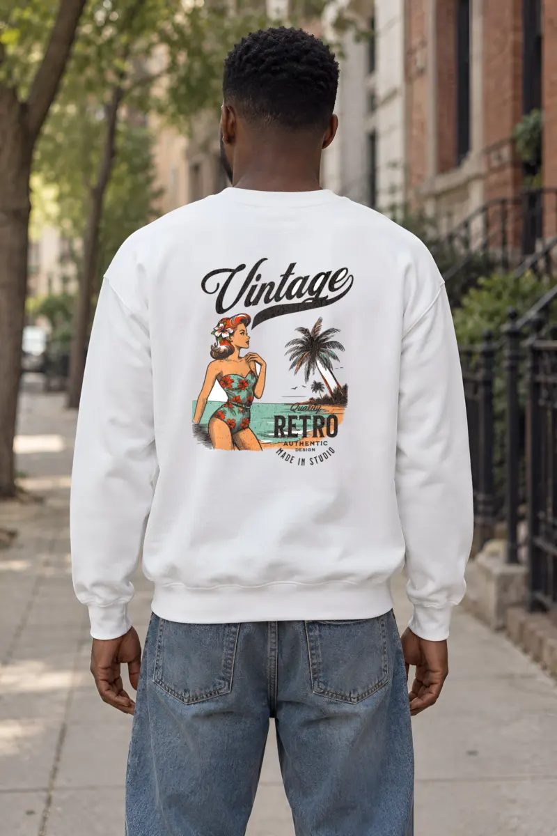 "Retro Beach Pinup" Heavy Blend Unisex Crewneck Sweatshirt