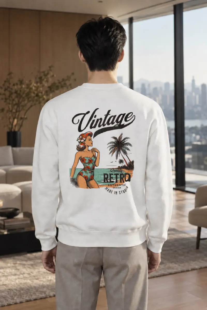 "Retro Beach Pinup" Heavy Blend Unisex Crewneck Sweatshirt | Gildan 18000