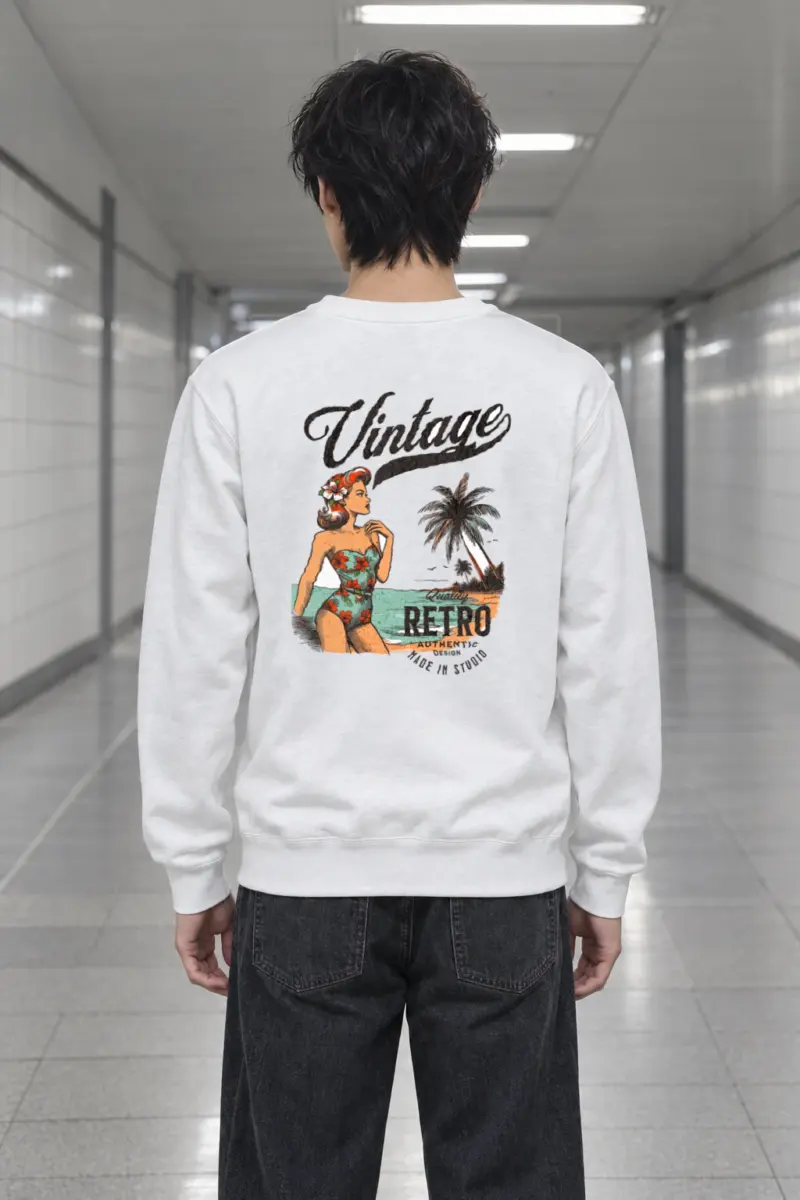 "Retro Beach Pinup" Heavy Blend Unisex Crewneck Sweatshirt