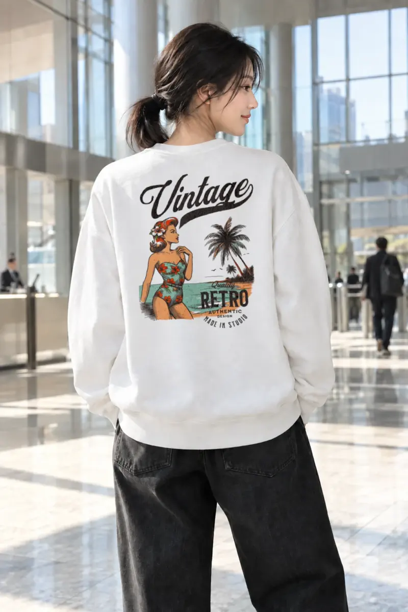 "Retro Beach Pinup" Heavy Blend Unisex Crewneck Sweatshirt | Gildan 18000