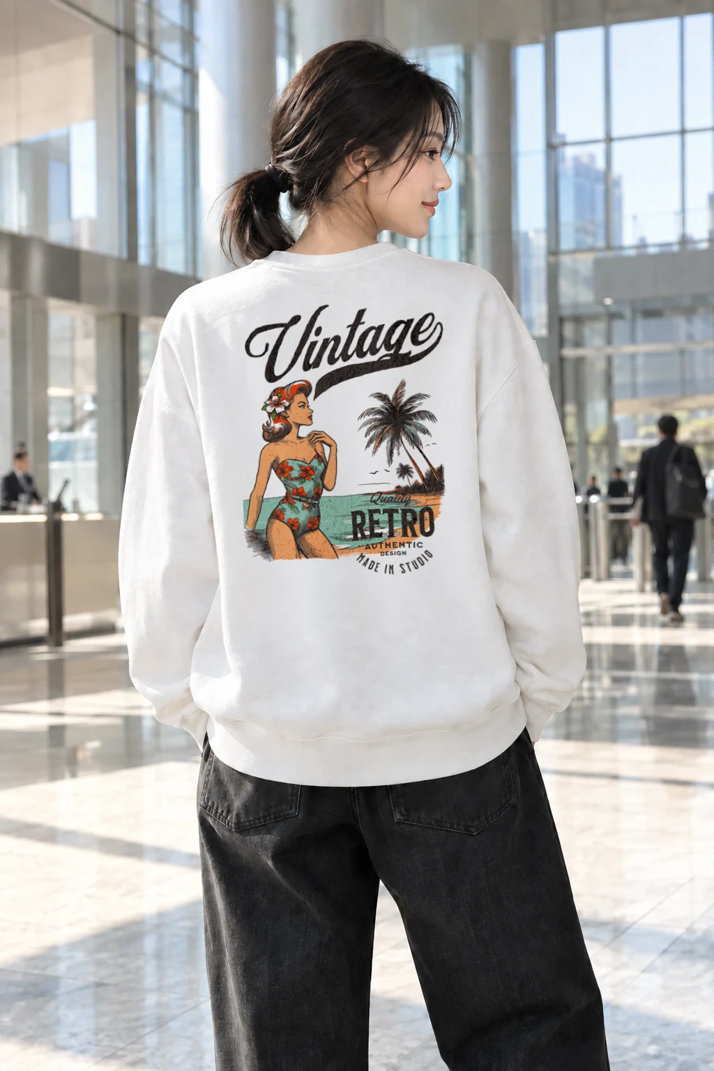 "Retro Beach Pinup" Heavy Blend Unisex Crewneck Sweatshirt | Gildan 18000