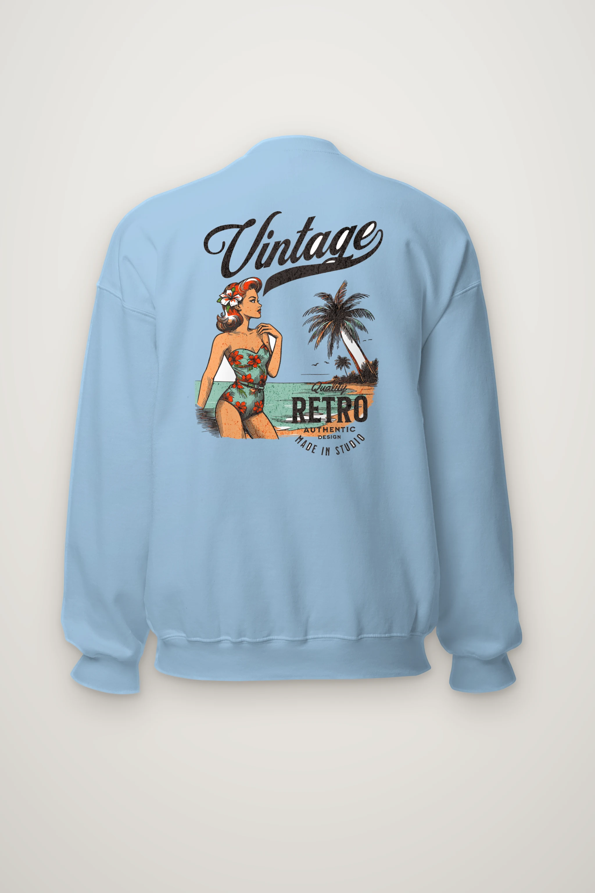 "Retro Beach Pinup" Heavy Blend Unisex Crewneck Sweatshirt