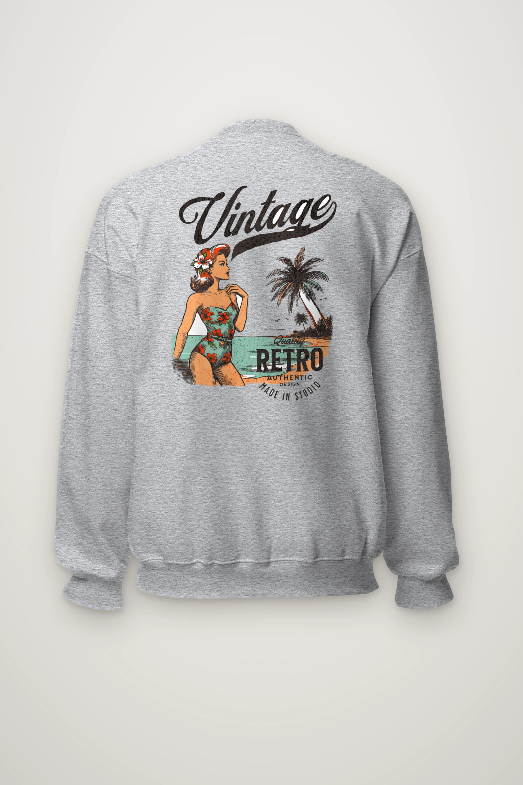 "Retro Beach Pinup" Heavy Blend Unisex Crewneck Sweatshirt