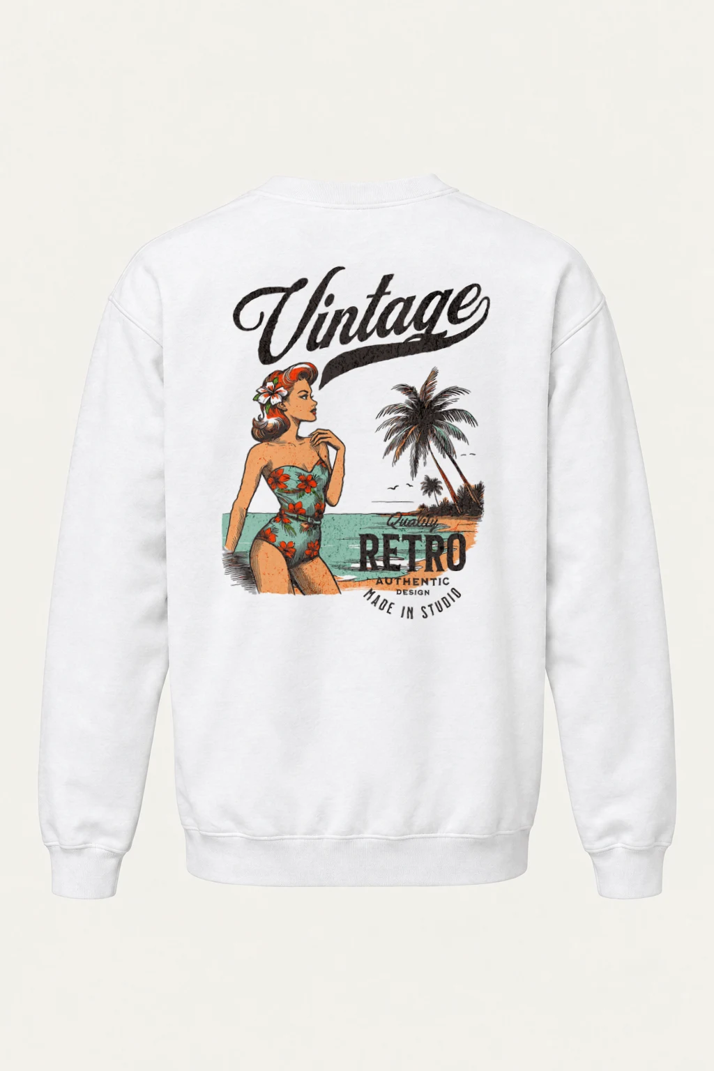 "Retro Beach Pinup" Heavy Blend Unisex Crewneck Sweatshirt | Gildan 18000