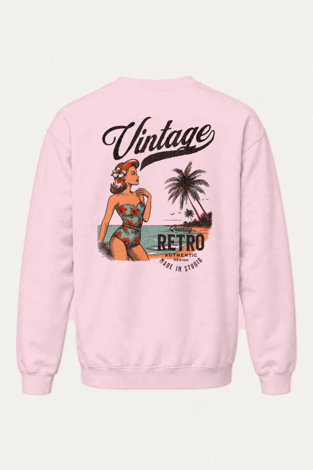 "Retro Beach Pinup" Heavy Blend Unisex Crewneck Sweatshirt | Gildan 18000
