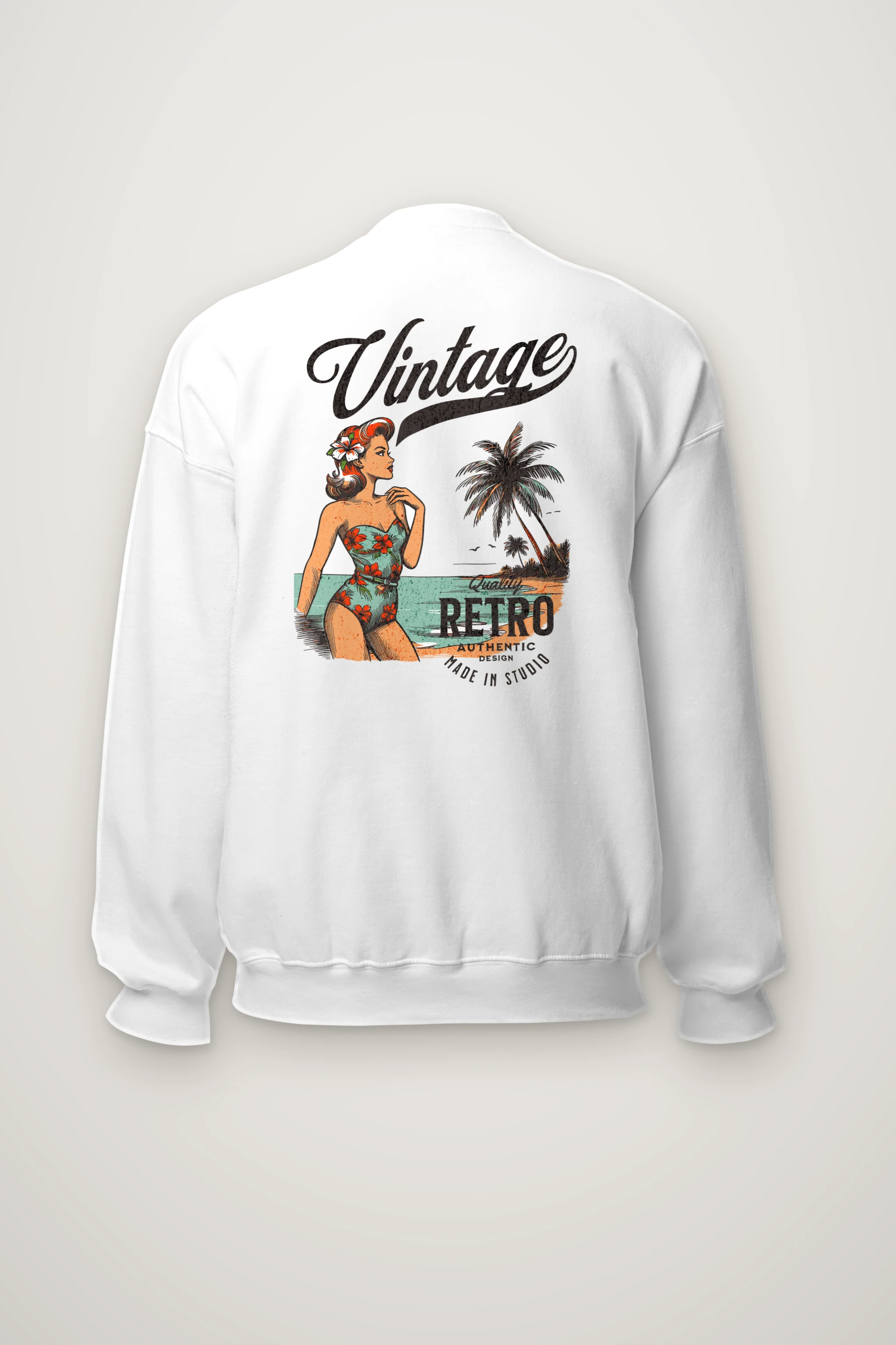 "Retro Beach Pinup" Heavy Blend Unisex Crewneck Sweatshirt