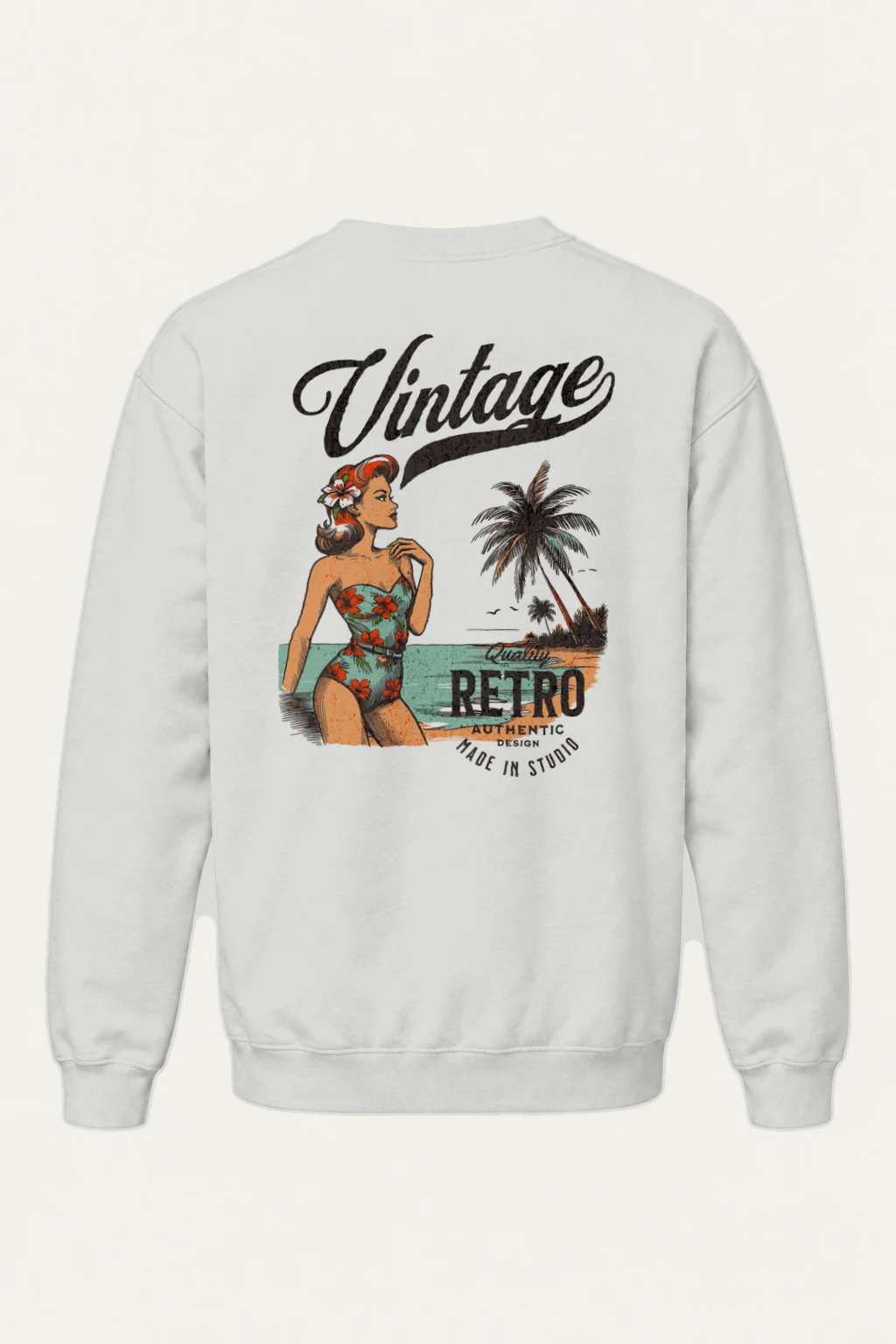 "Retro Beach Pinup" Heavy Blend Unisex Crewneck Sweatshirt | Gildan 18000