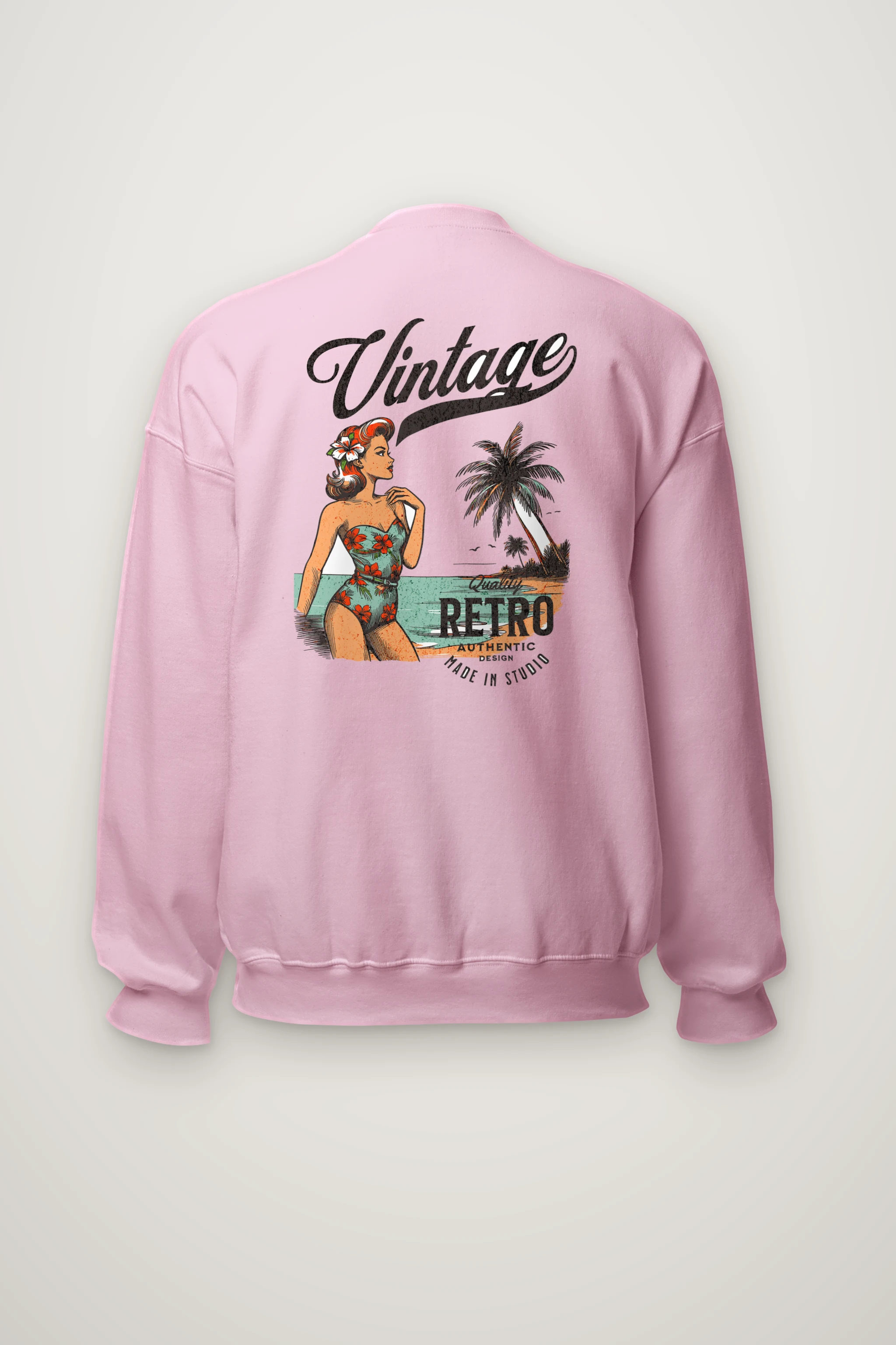 "Retro Beach Pinup" Heavy Blend Unisex Crewneck Sweatshirt
