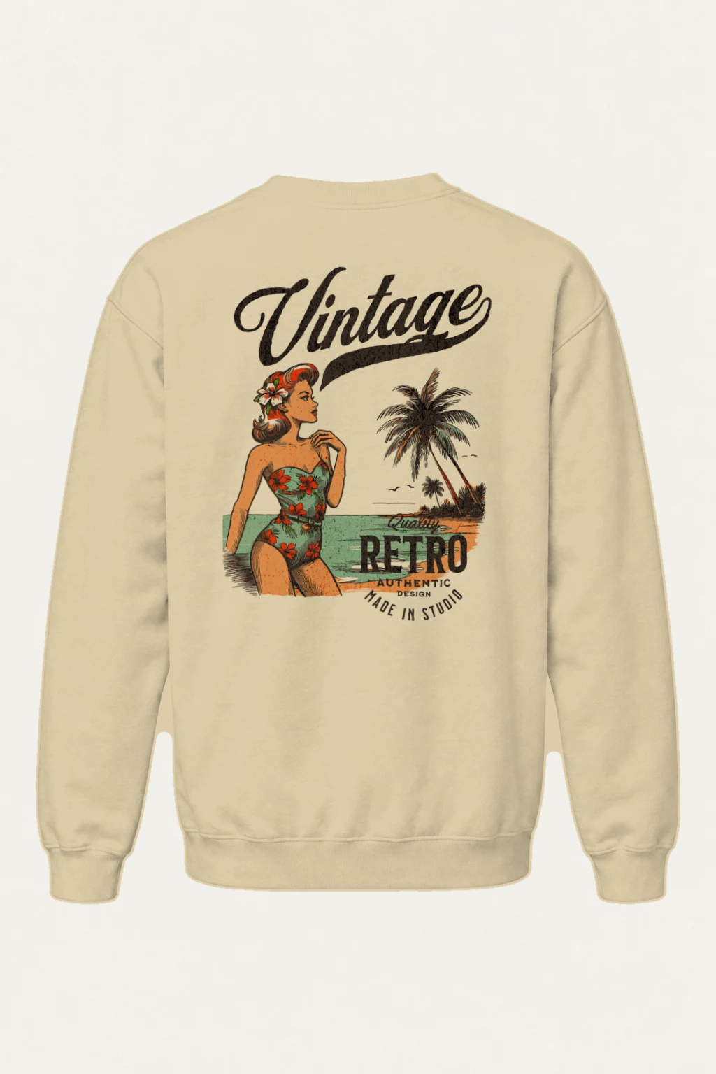 "Retro Beach Pinup" Heavy Blend Unisex Crewneck Sweatshirt | Gildan 18000