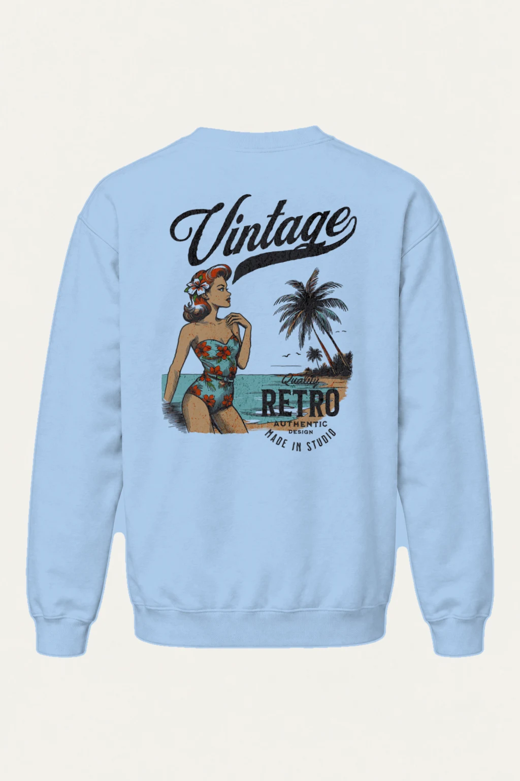 "Retro Beach Pinup" Heavy Blend Unisex Crewneck Sweatshirt | Gildan 18000