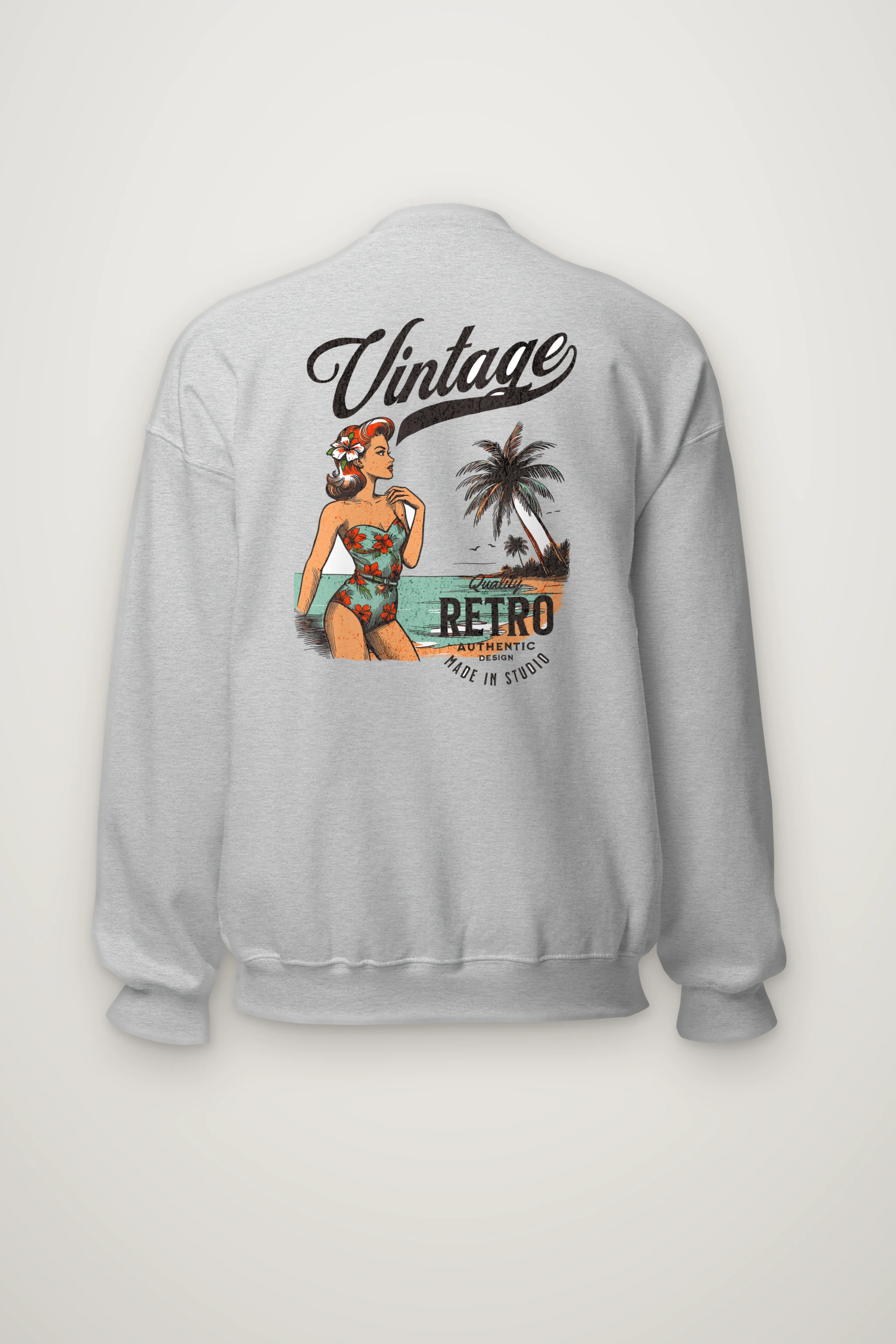 "Retro Beach Pinup" Heavy Blend Unisex Crewneck Sweatshirt