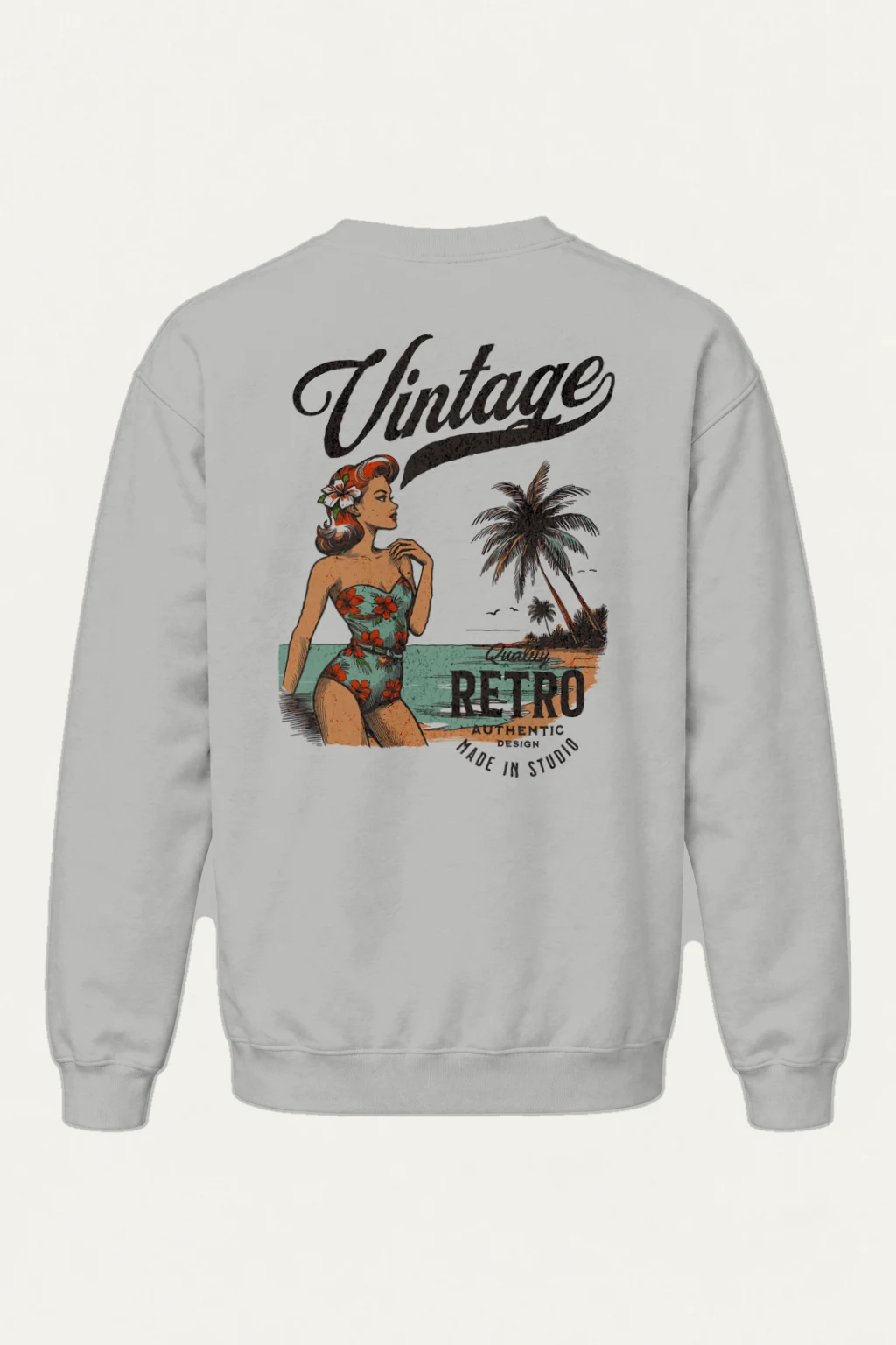 "Retro Beach Pinup" Heavy Blend Unisex Crewneck Sweatshirt | Gildan 18000
