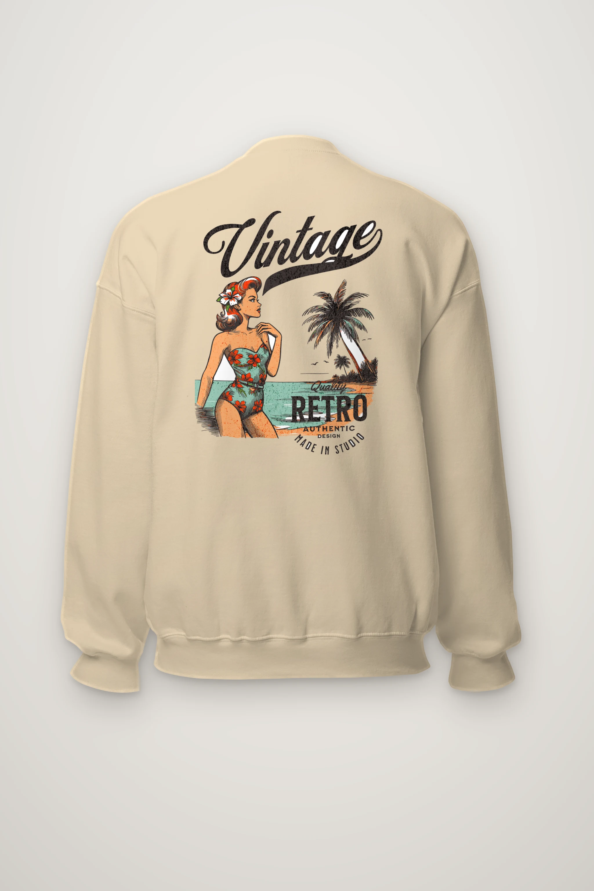 "Retro Beach Pinup" Heavy Blend Unisex Crewneck Sweatshirt