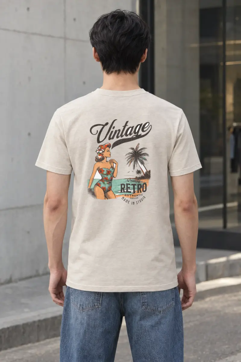 "Retro Beach Pinup" Heavyweight Unisex Crewneck T-shirt
