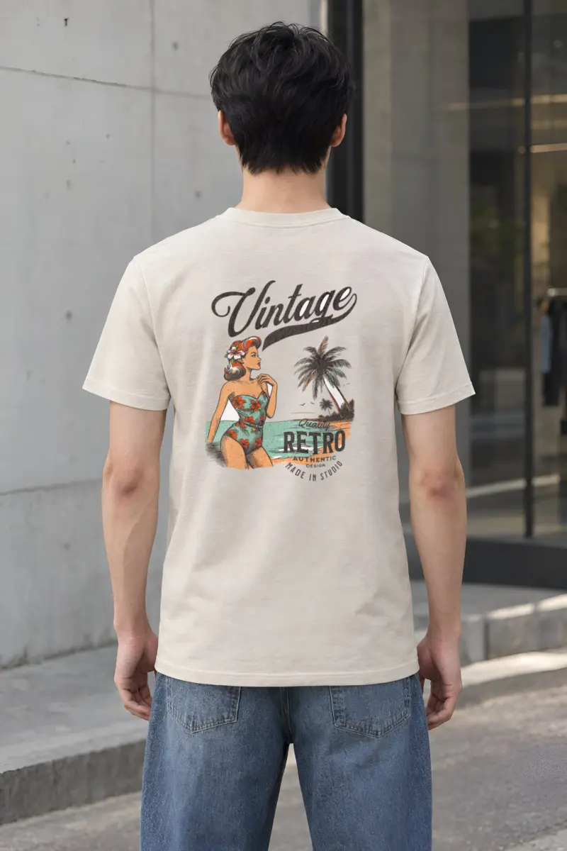 "Retro Beach Pinup" Heavyweight Unisex Crewneck T-shirt