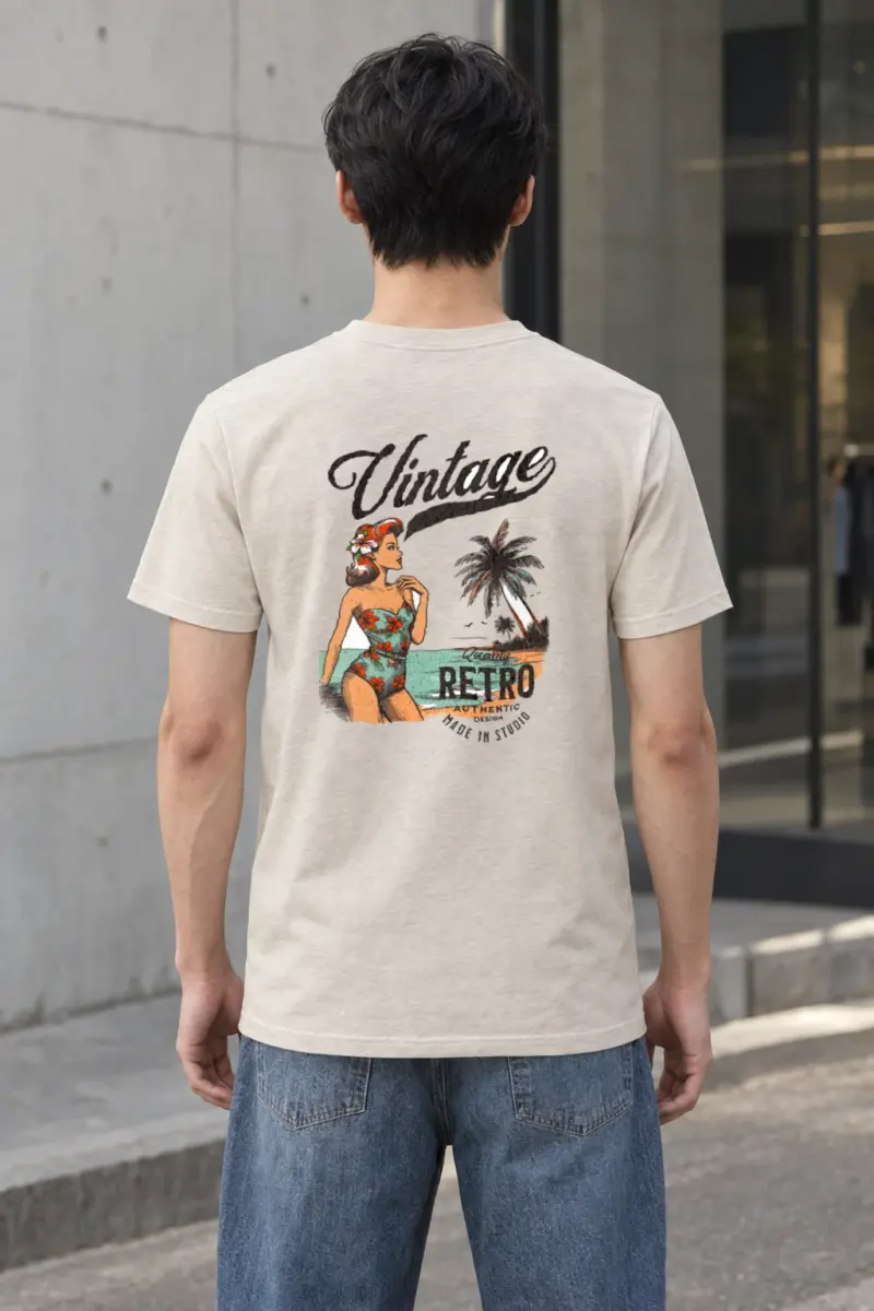"Retro Beach Pinup" Heavyweight Unisex Crewneck T-shirt