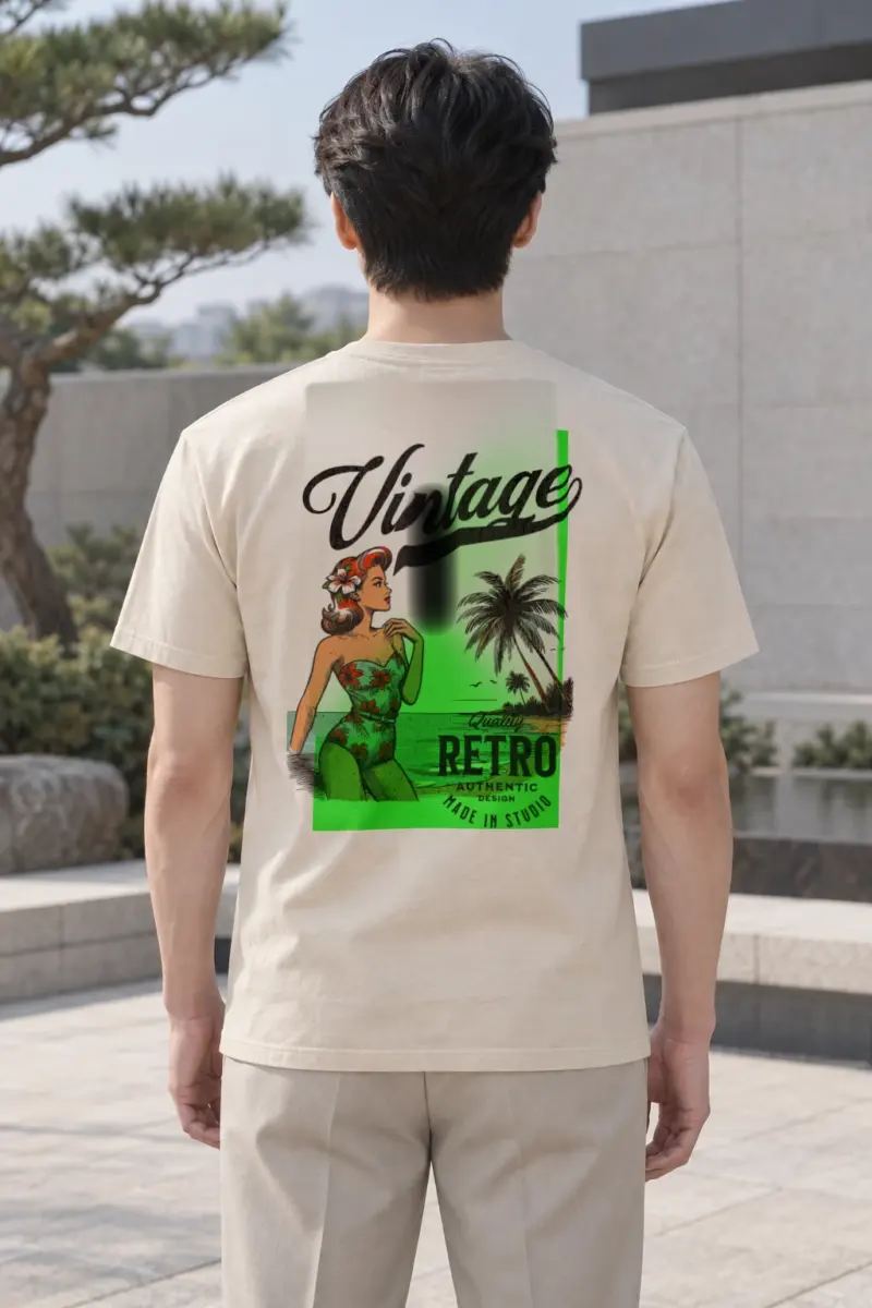 "Retro Beach Pinup" Heavyweight Unisex Crewneck T-shirt | Gildan 5000