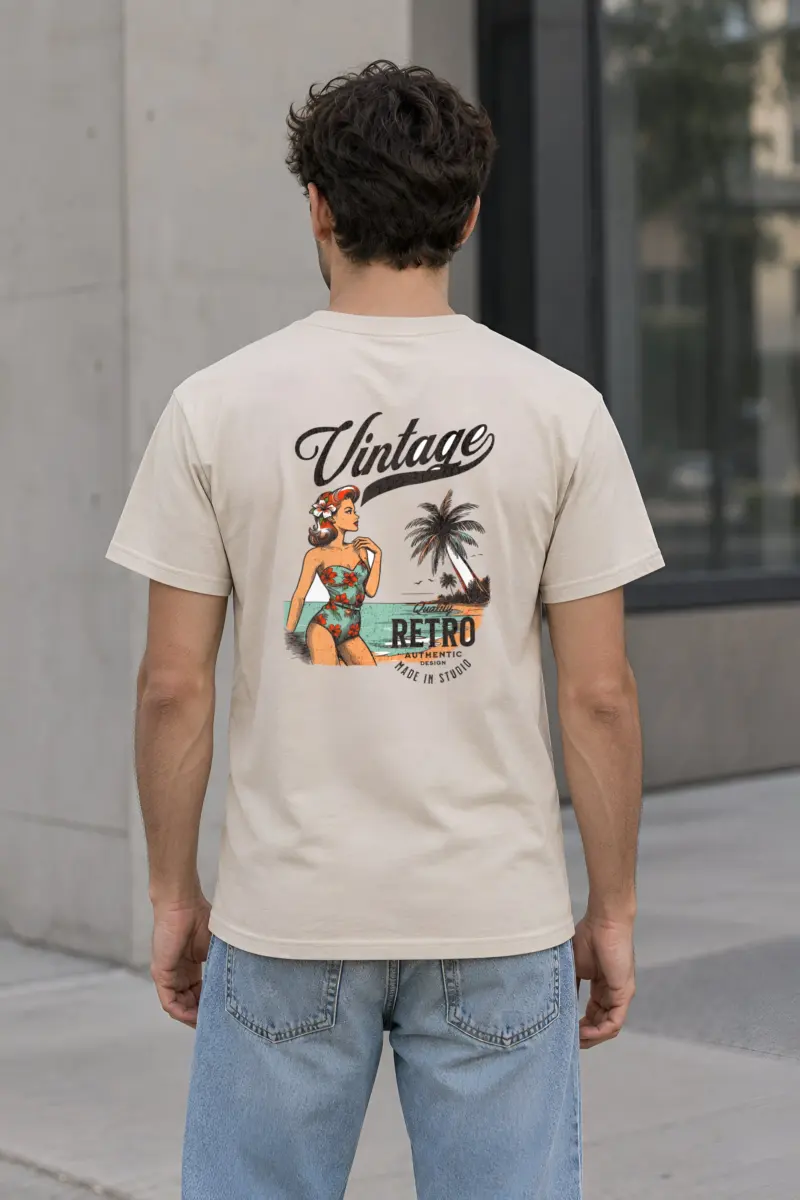 "Retro Beach Pinup" Heavyweight Unisex Crewneck T-shirt