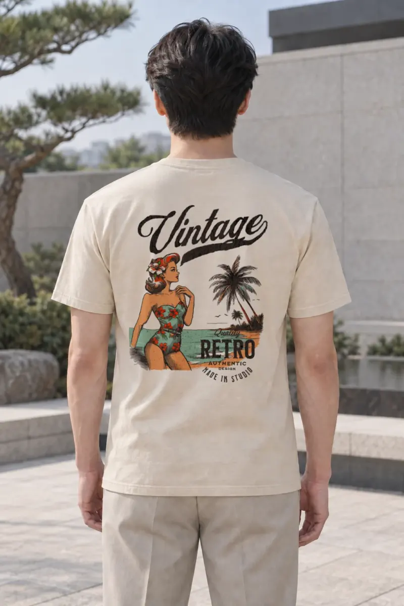 "Retro Beach Pinup" Heavyweight Unisex Crewneck T-shirt | Gildan 5000