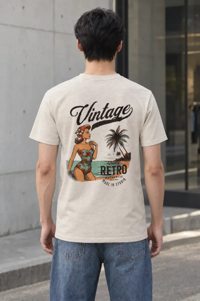 "Retro Beach Pinup" Heavyweight Unisex Crewneck T-shirt