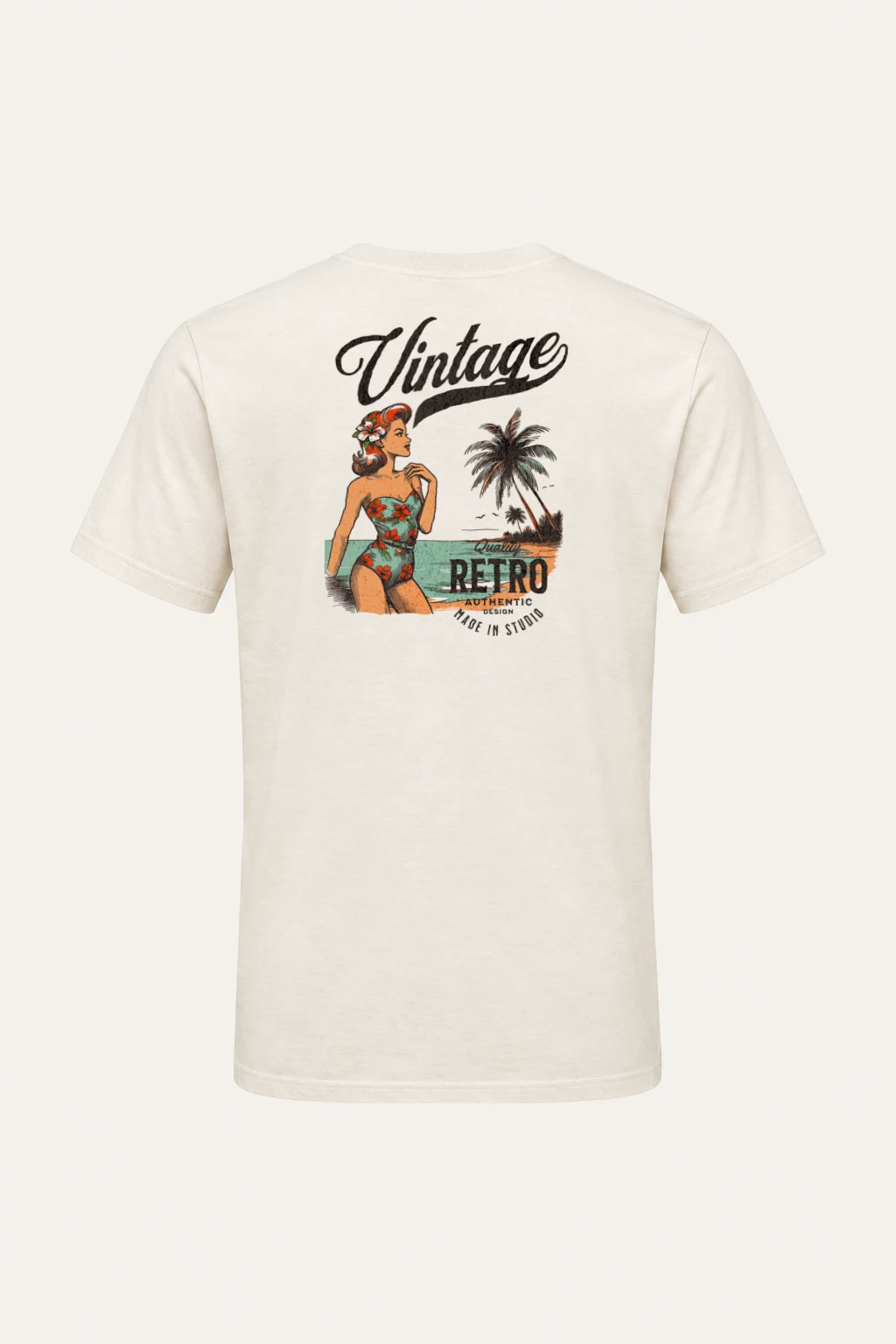 "Retro Beach Pinup" Heavyweight Unisex Crewneck T-shirt | Gildan 5000