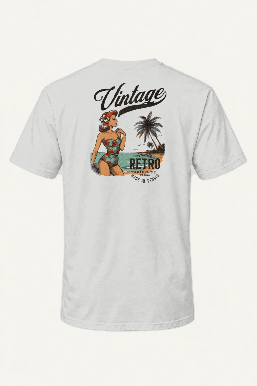 "Retro Beach Pinup" Heavyweight Unisex Crewneck T-shirt | Gildan 5000